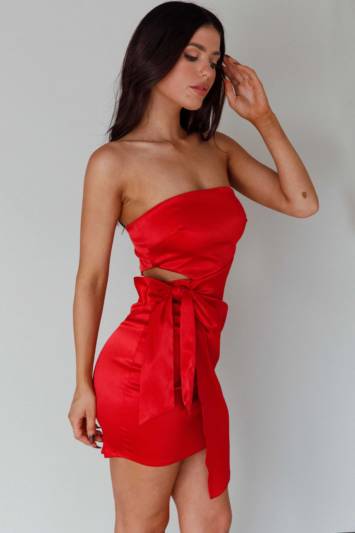 Eyes For You Waist Tie Mini Dress Red