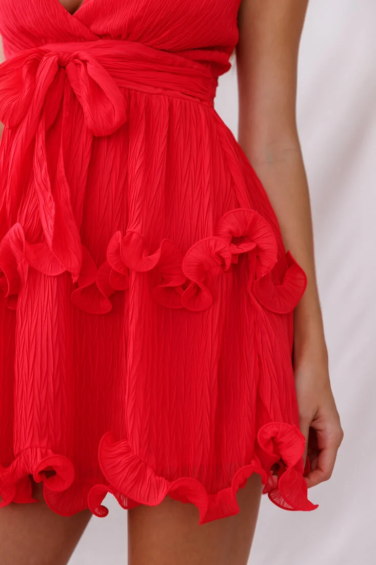 Greta Cami Strap Frill Chiffon Dress Red