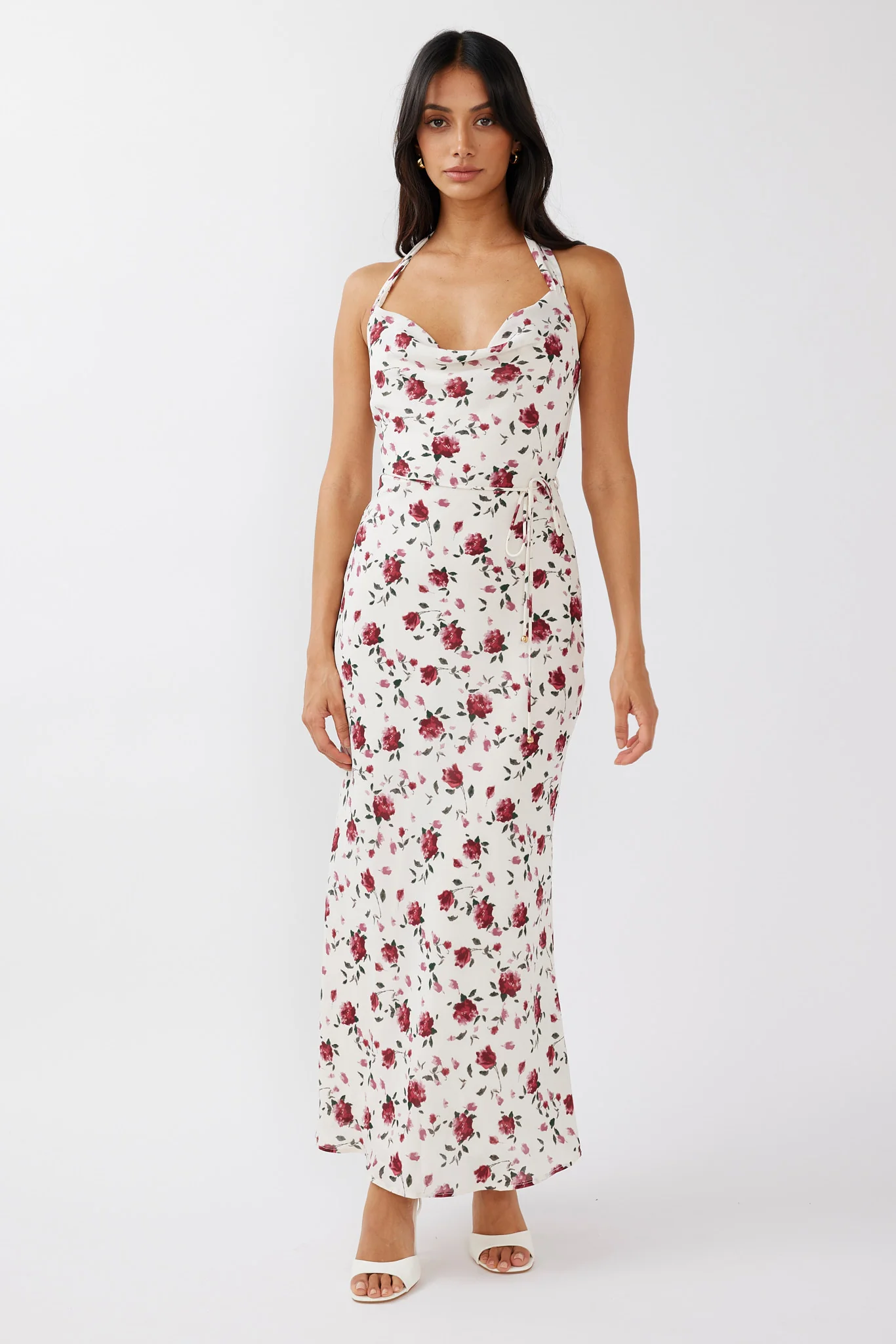 Love's Kiss Cowl Halterneck Maxi Dress Rose