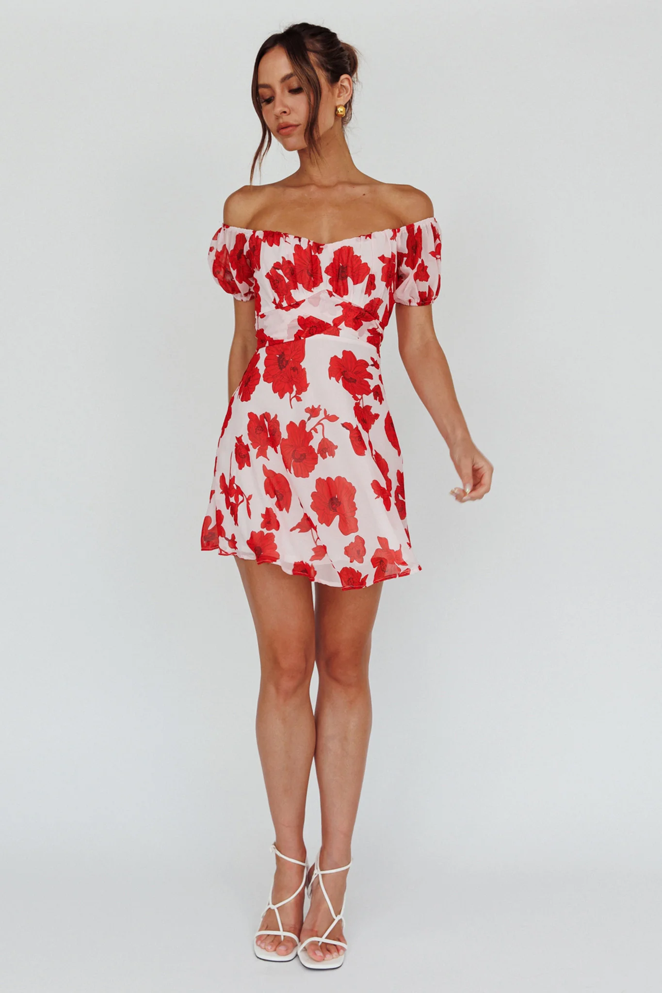 Linka Puff Sleeve Waist Tie Dress Floral Red