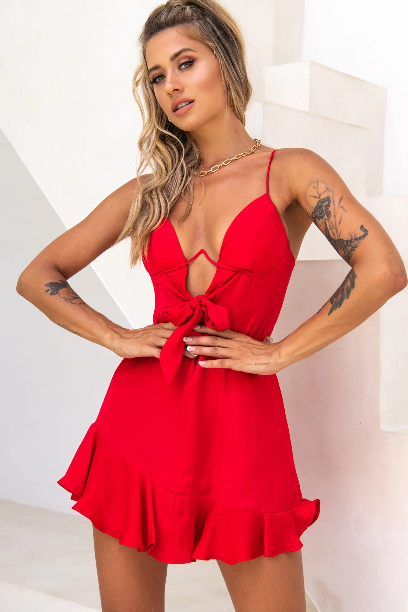 Milly Underwire Bow Bodice Dress Red