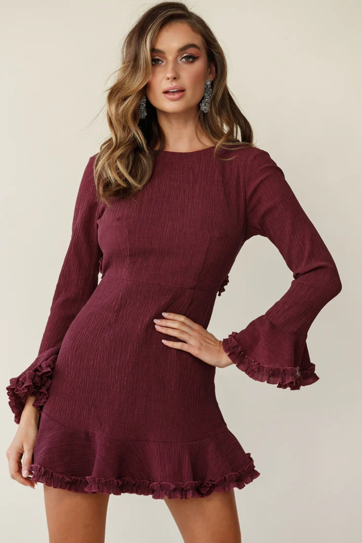 Marta Flared Cuff Cut-Out Back Dress Plum