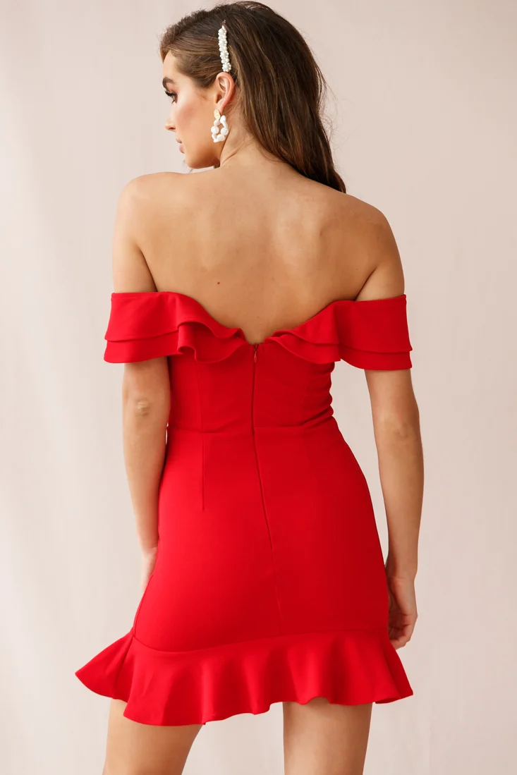 Good Reviews Off-Shoulder Ruffle Mini Dress Red