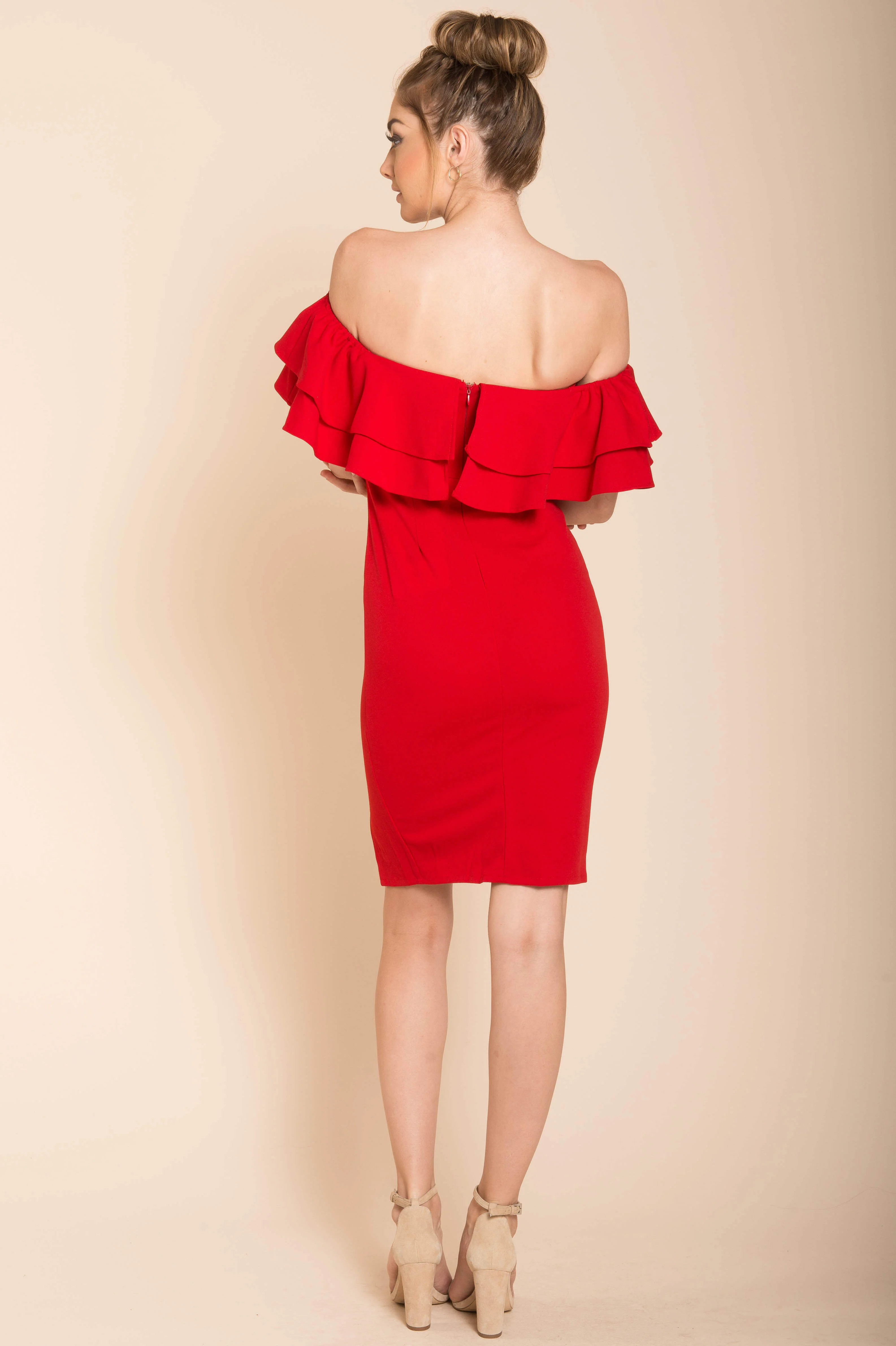 Manilla Ruffle Bodycon Dress Red
