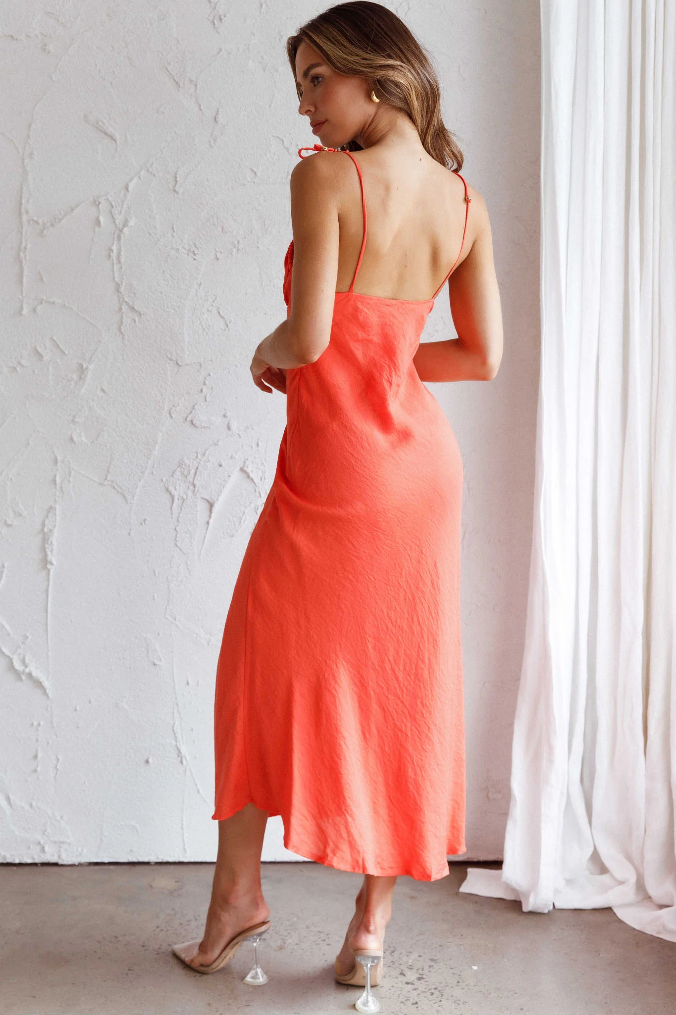 Clovelly Tied Shoulder Midi Dress Orange