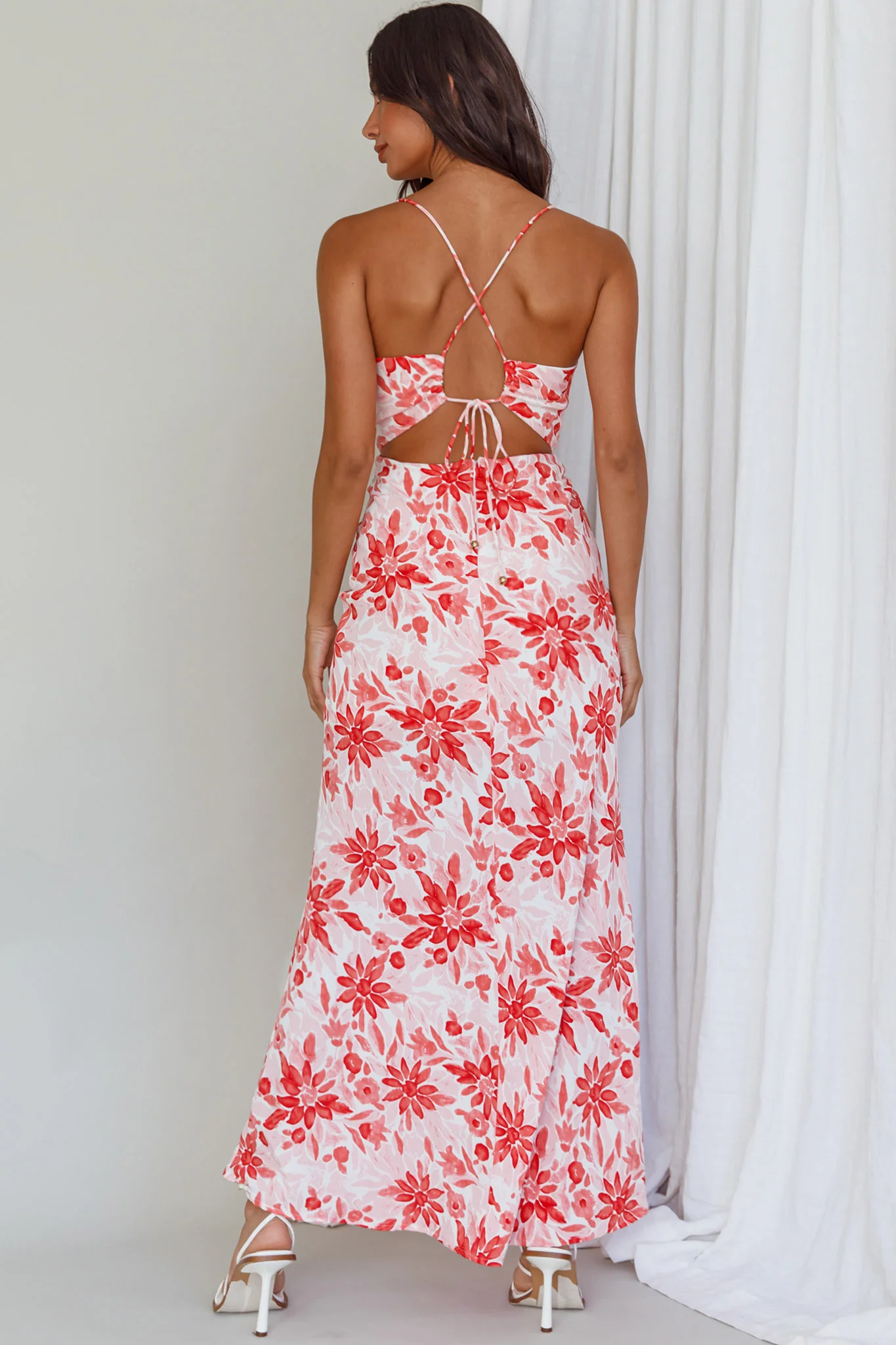Janaina Tie-Up Back Maxi Dress Floral Red