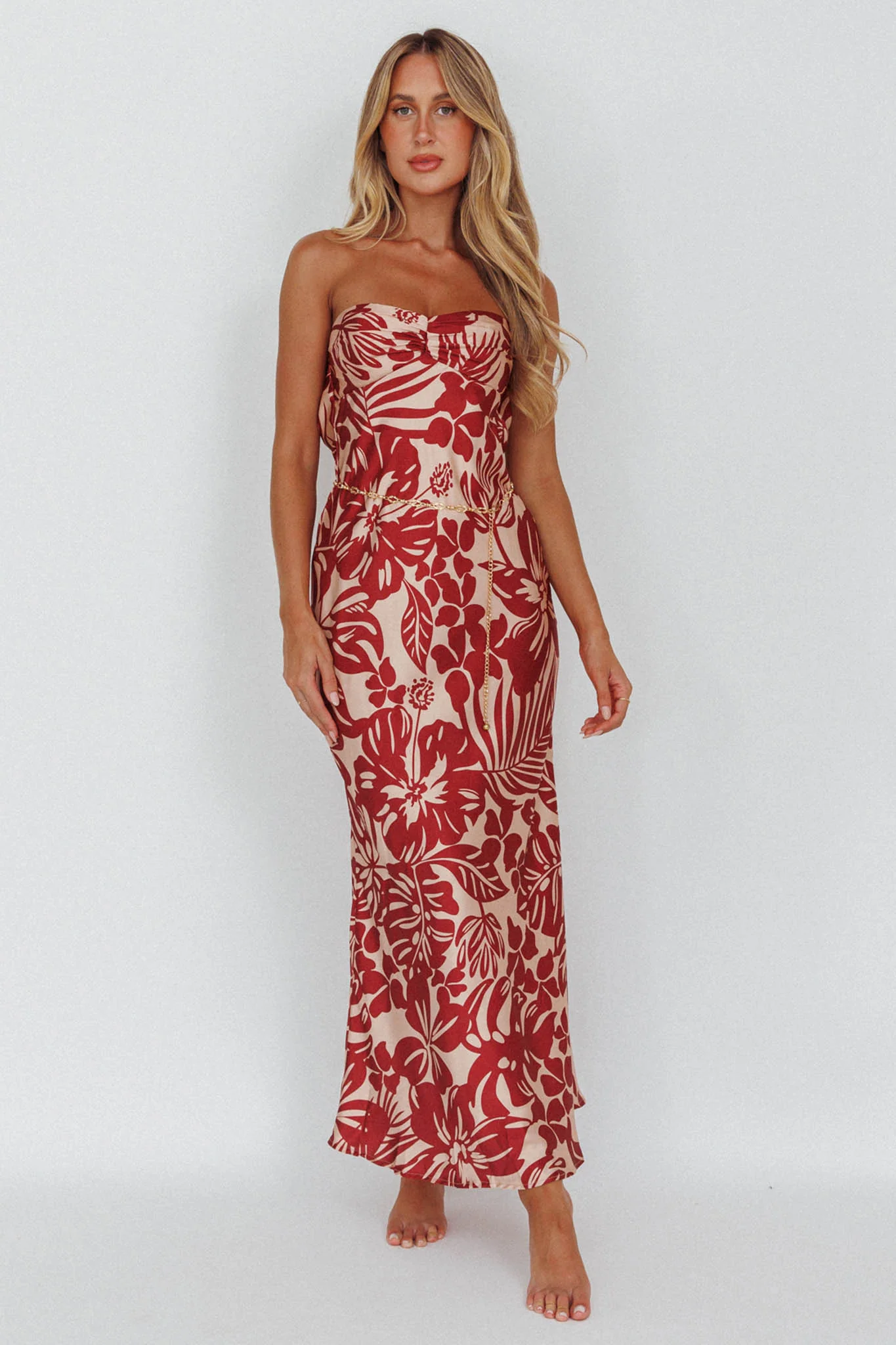 Kona Cowl Back Midi Dress Floral Flame