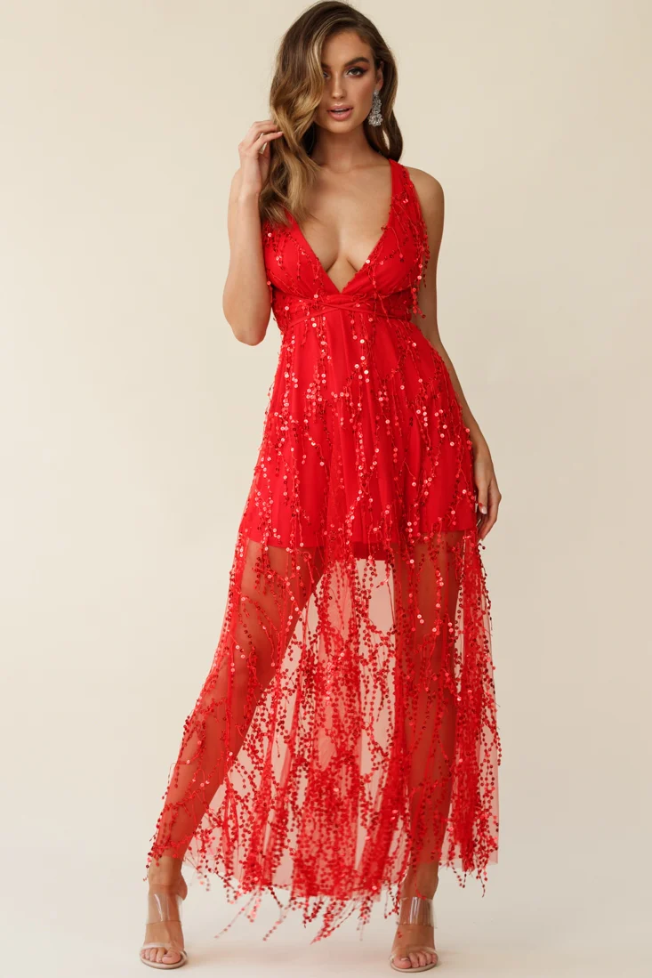 Tiara Sequin Maxi Dress Red