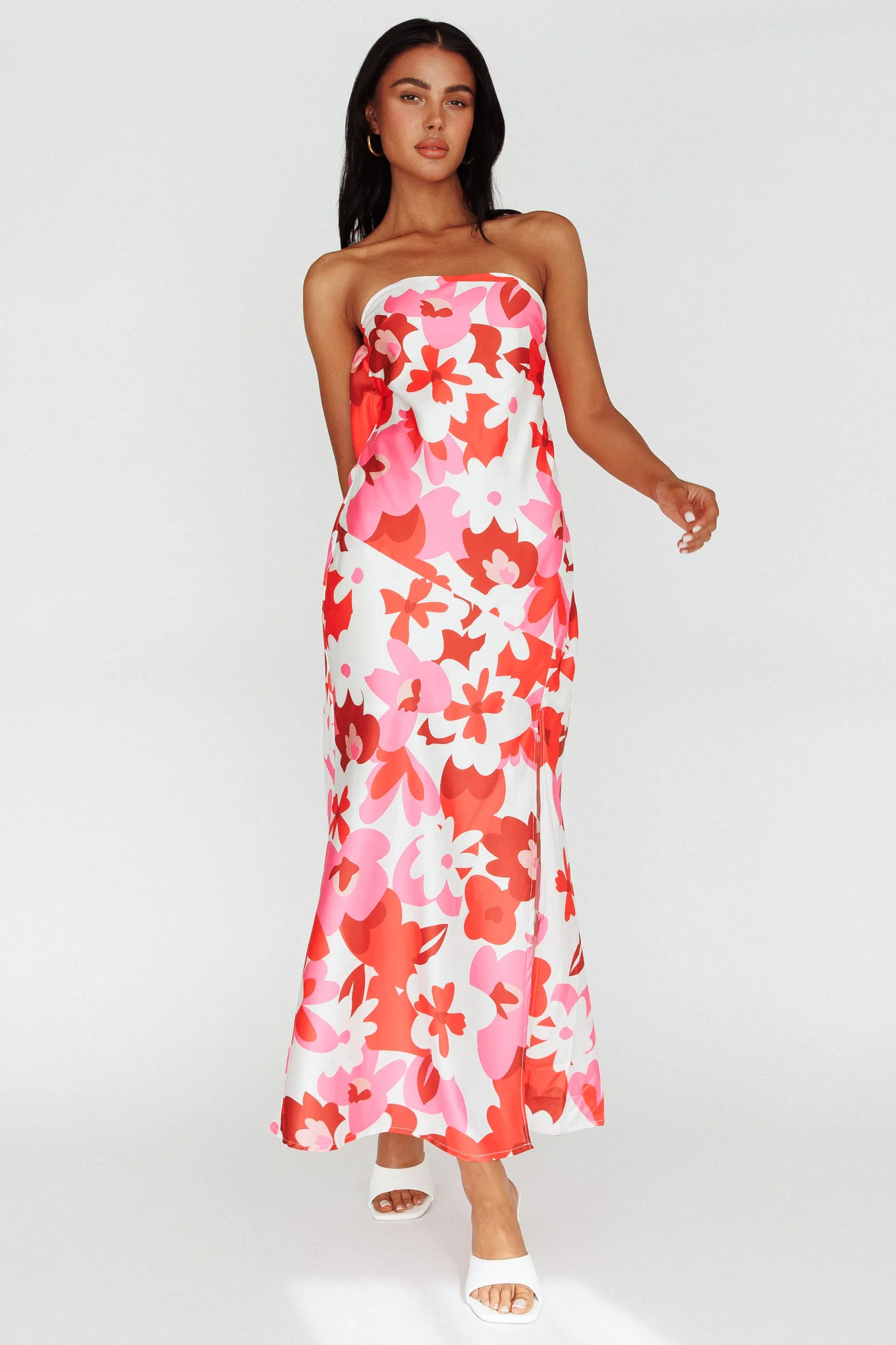 Latisha Strappy Cowl Back Midi Dress Floral Red