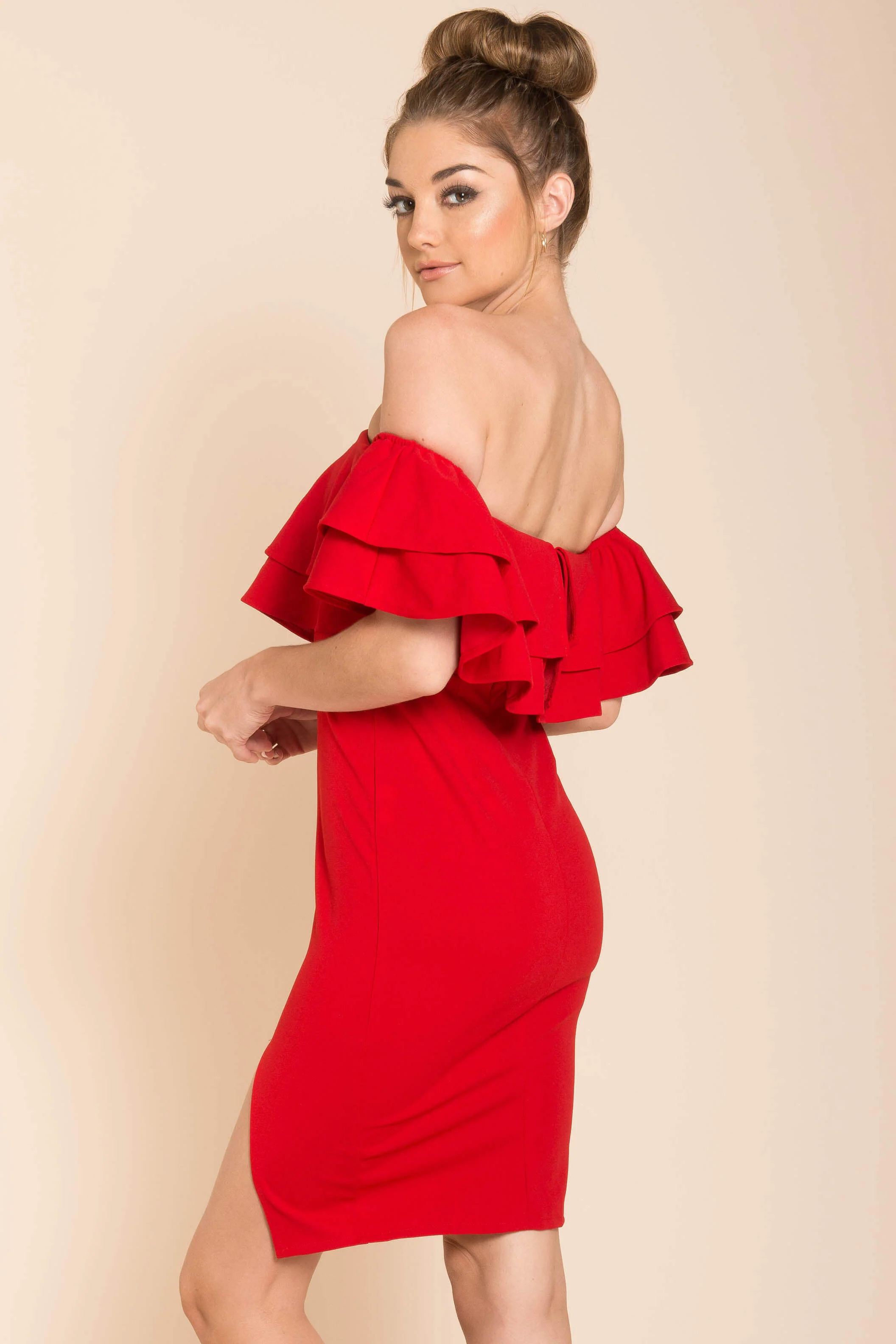 Manilla Ruffle Bodycon Dress Red