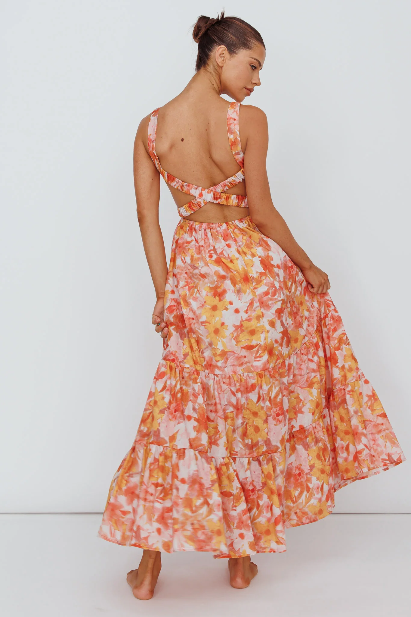 Lisseth Foldover Neckline Midi Dress Floral Red