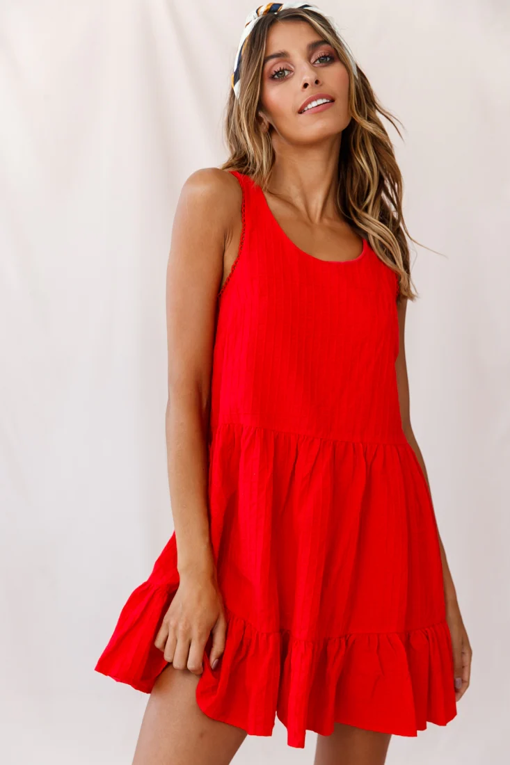 Heather Round Neck Swing Dress Red