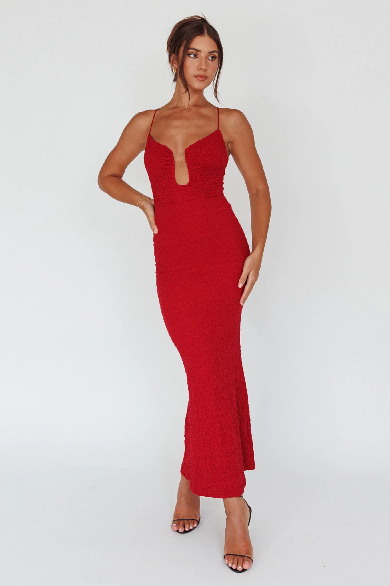 Nouveau U-Neckline Midi Dress Wine