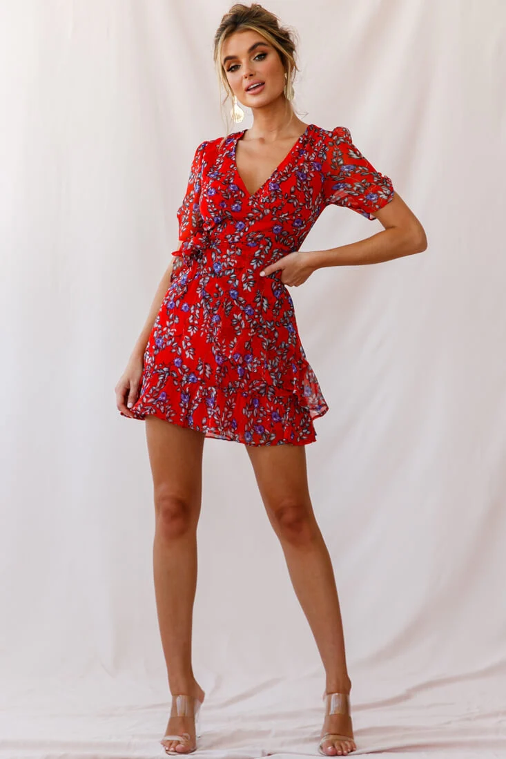 Edie V-Neck Chiffon Dress Red