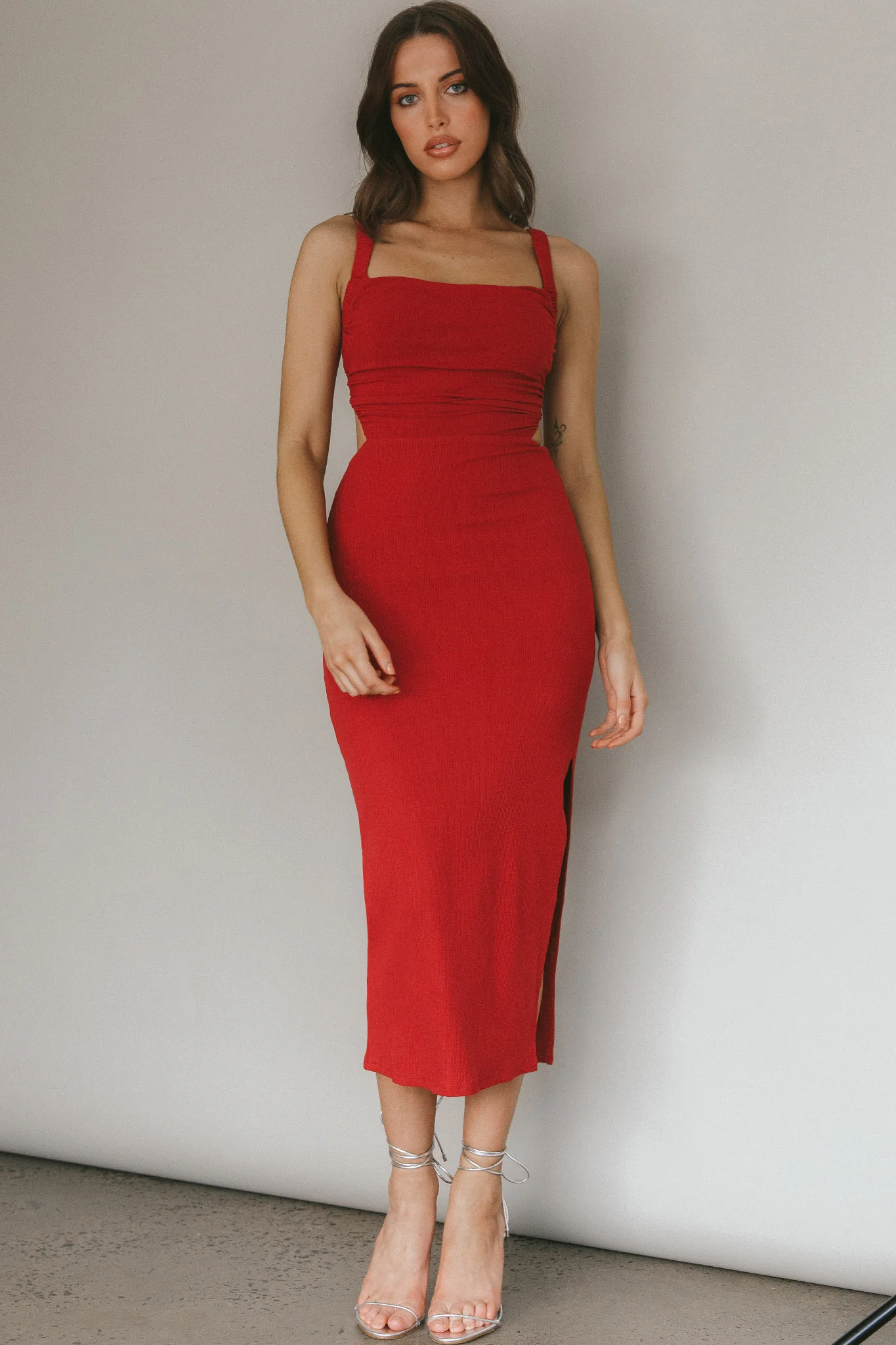 Dream Crush Lace-Up Back Side Split Midi Dress Wine