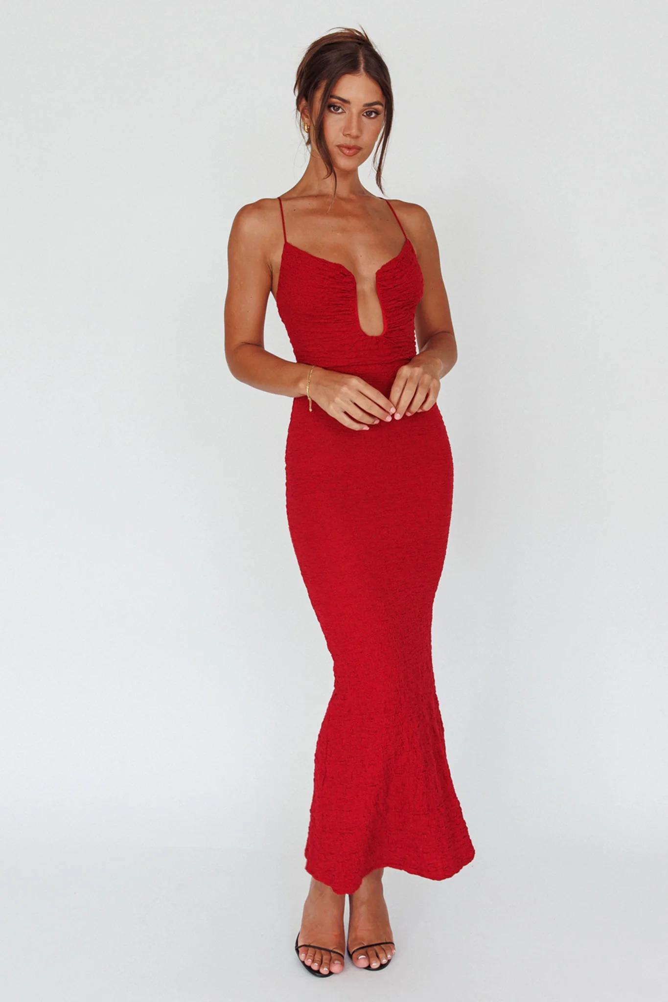 Nouveau U-Neckline Midi Dress Wine