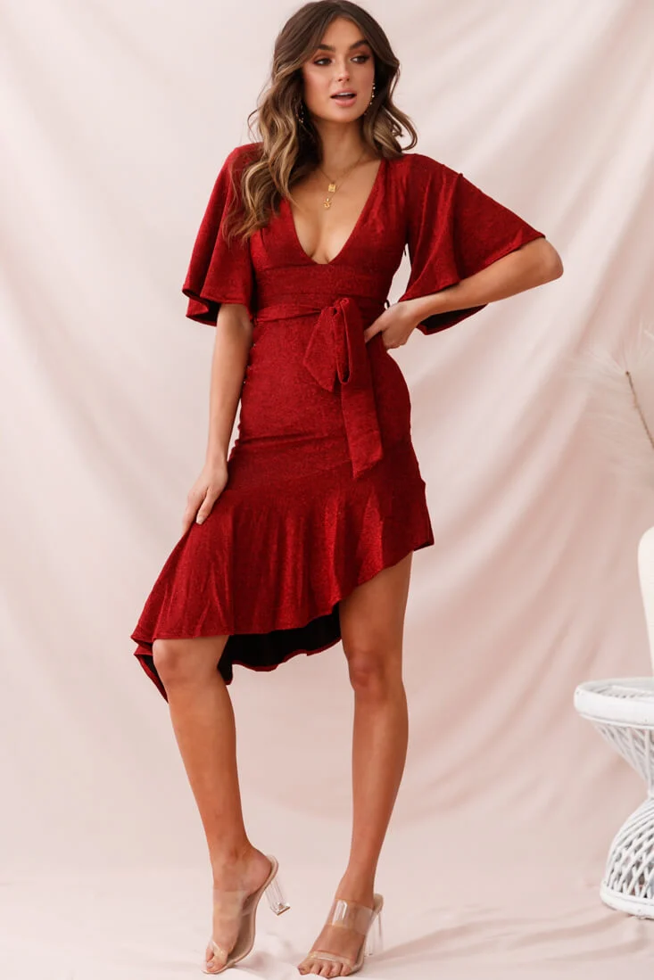 Sorry Not Sorry Asymmetrical Hem Dress Red