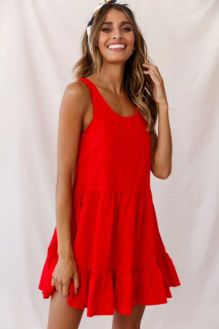 Heather Round Neck Swing Dress Red