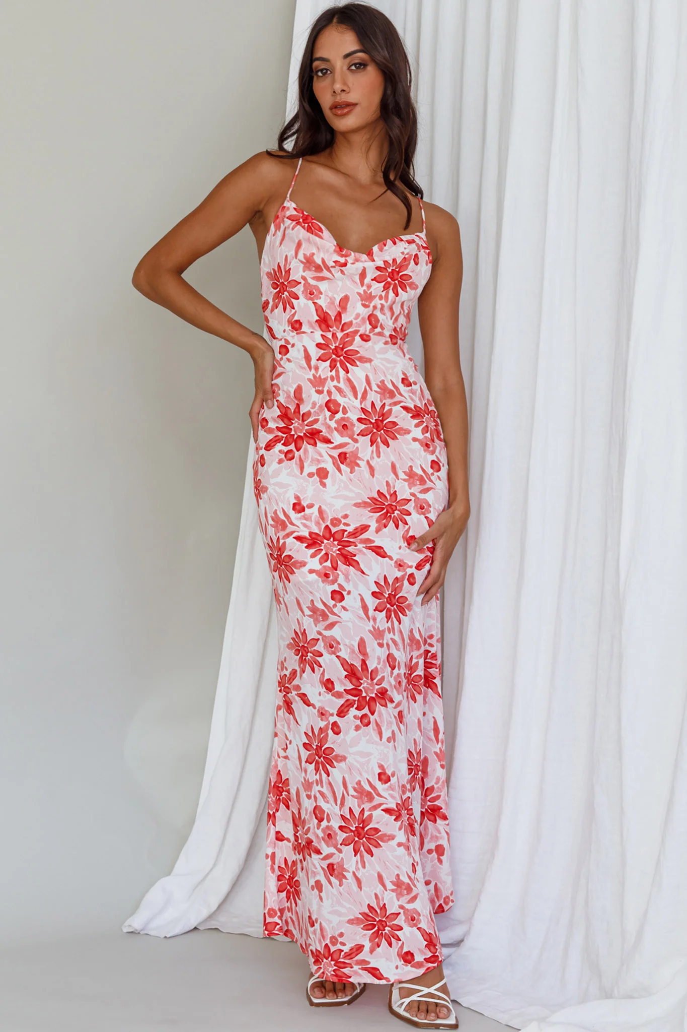 Janaina Tie-Up Back Maxi Dress Floral Red