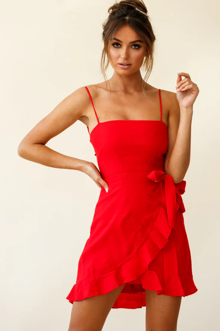 Pepita Cami Strap Wrap Dress Red