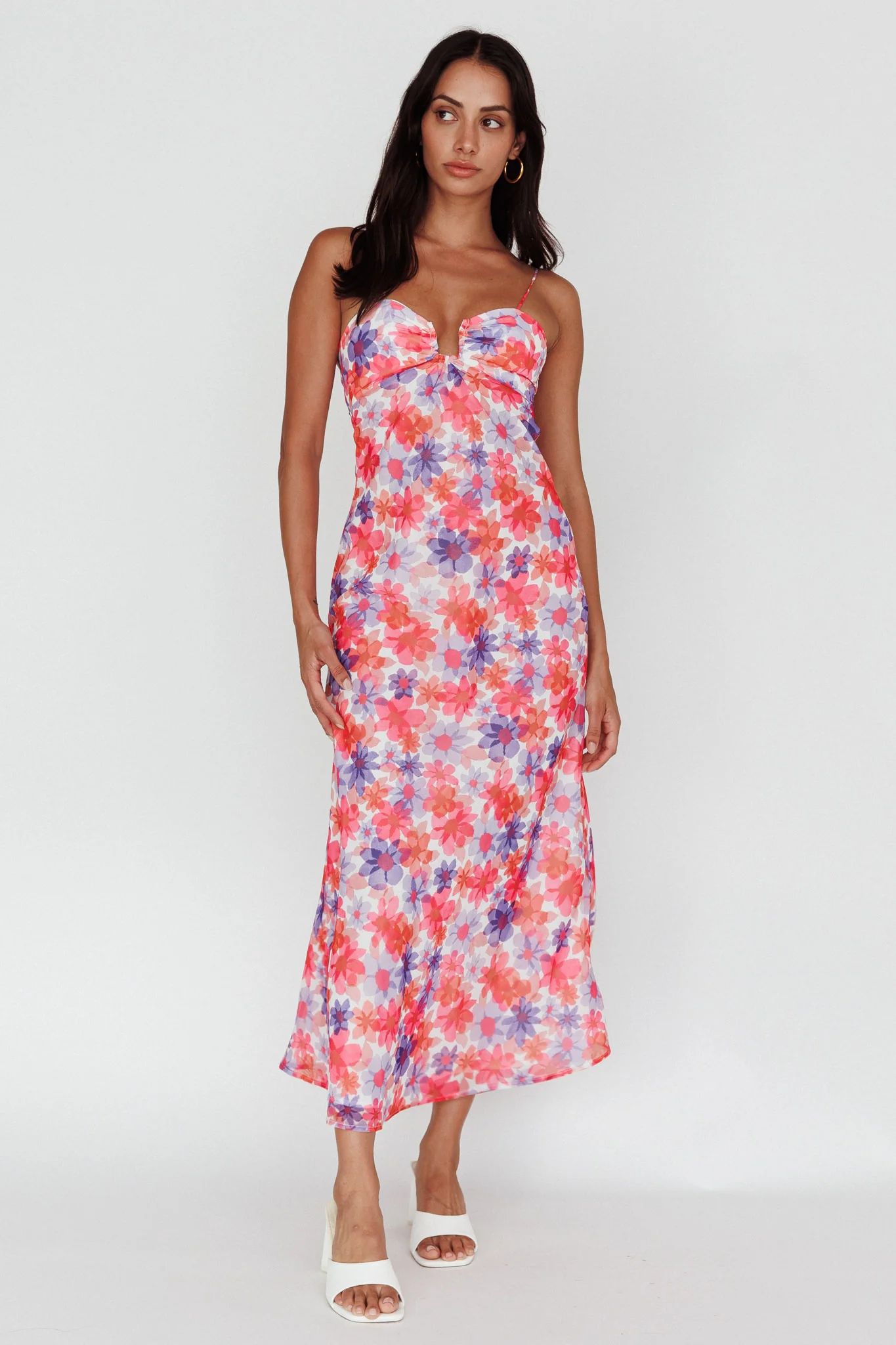 Arika Twist Back Midi Dress Floral Red