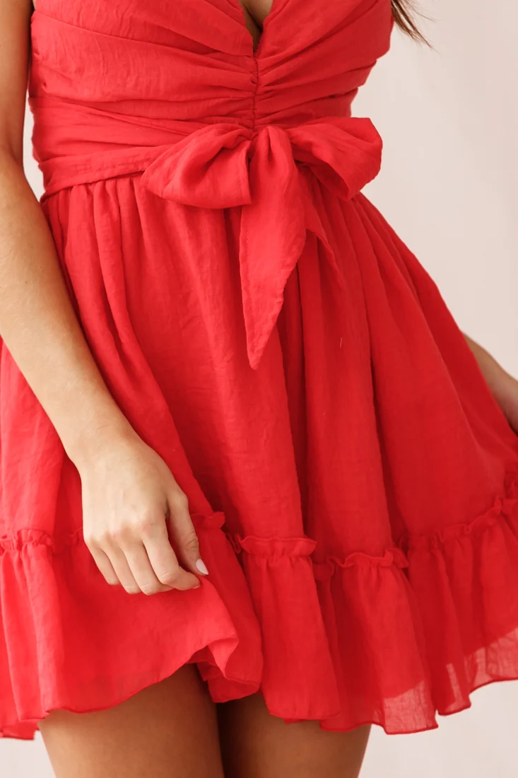 Jordan Halterneck Waist Tie Dress Red