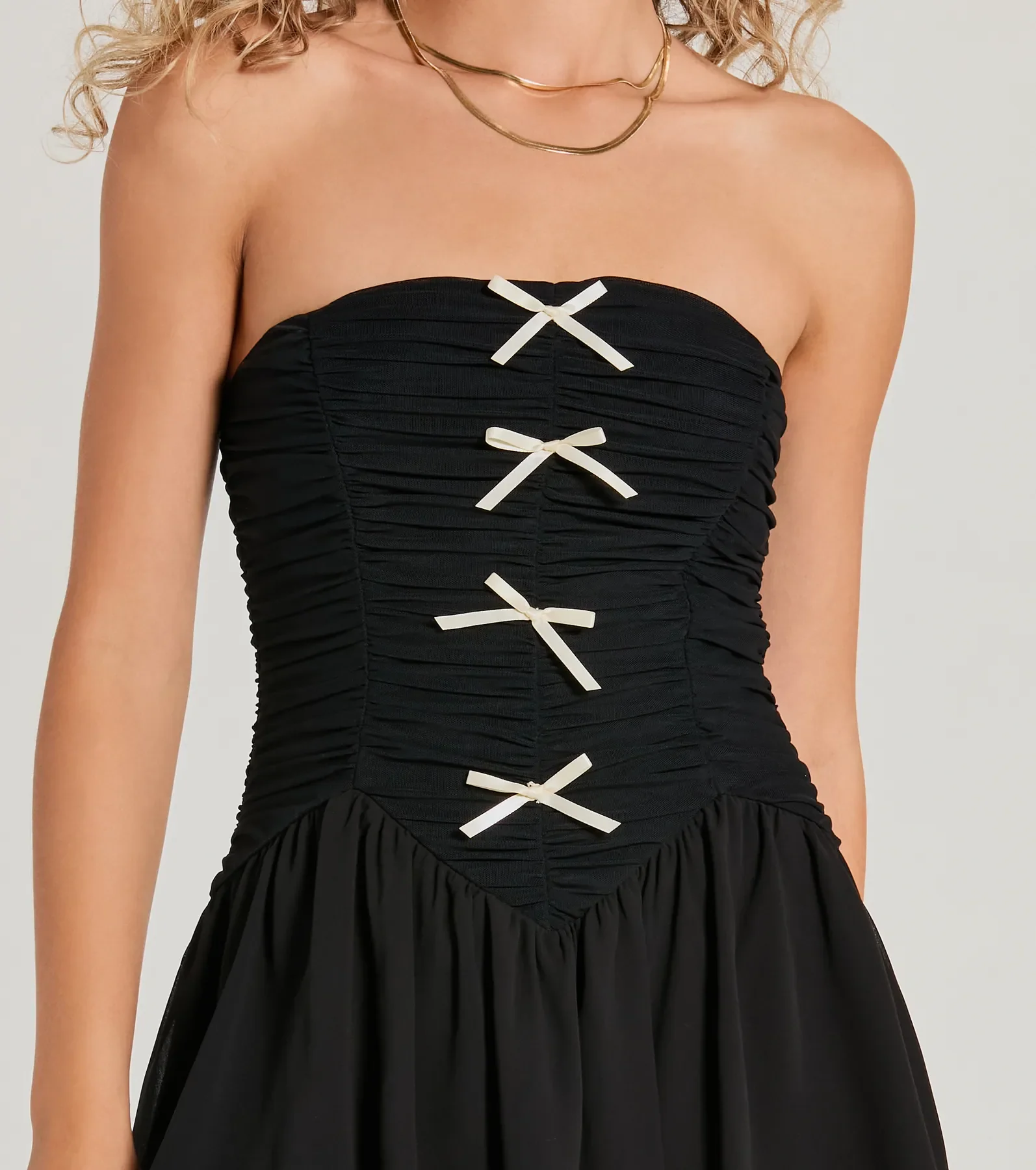 Prettiest Pick Strapless Bow A-Line Mini Dress