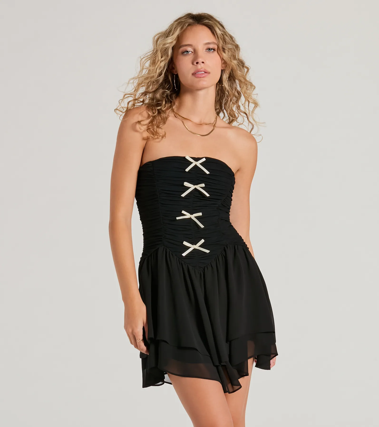 Prettiest Pick Strapless Bow A-Line Mini Dress