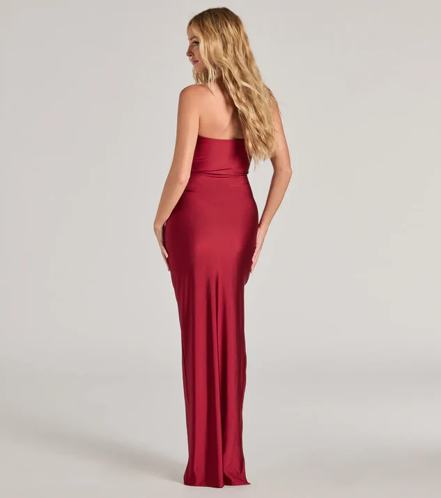 Anisley Strapless High Slit Slim Formal Dress