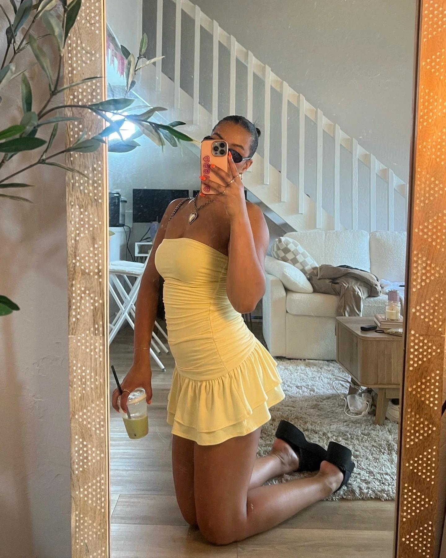 Here Comes The Sun Strapless Ruffle Mini Dress