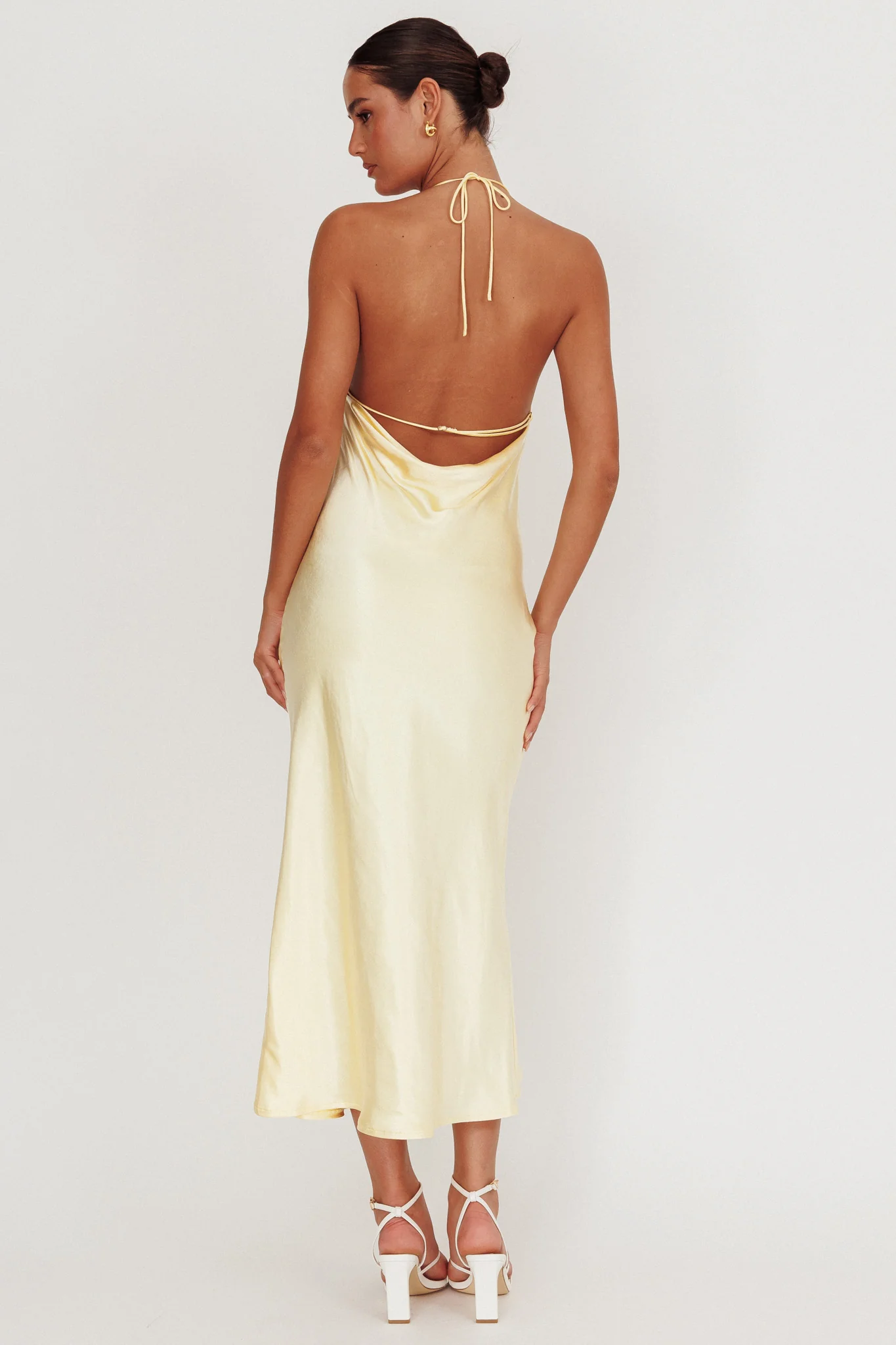 Seren Backless Cowl Neck Midi Dress Yellow