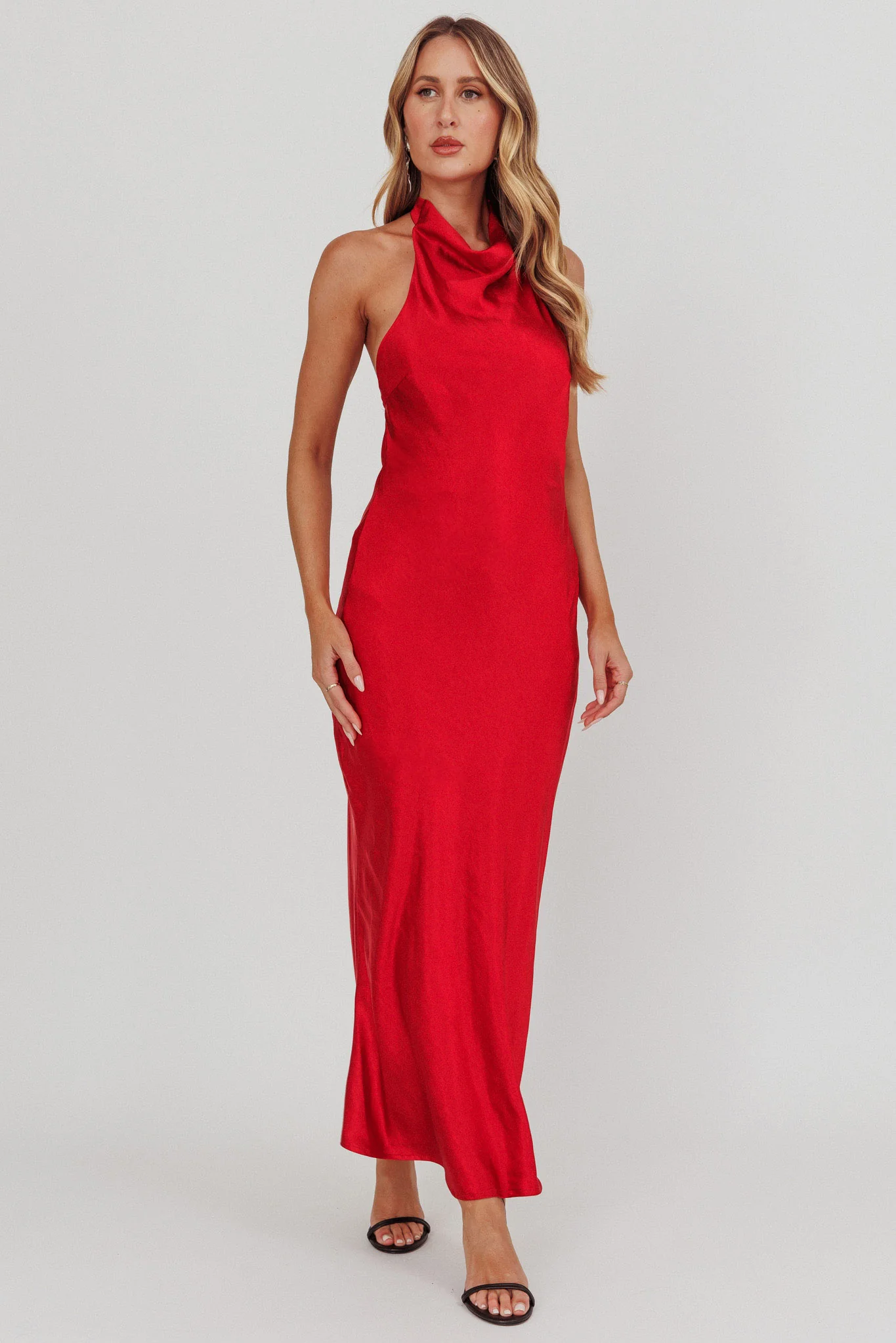 Sweetest Sundays Halterneck Open Back Dress Red