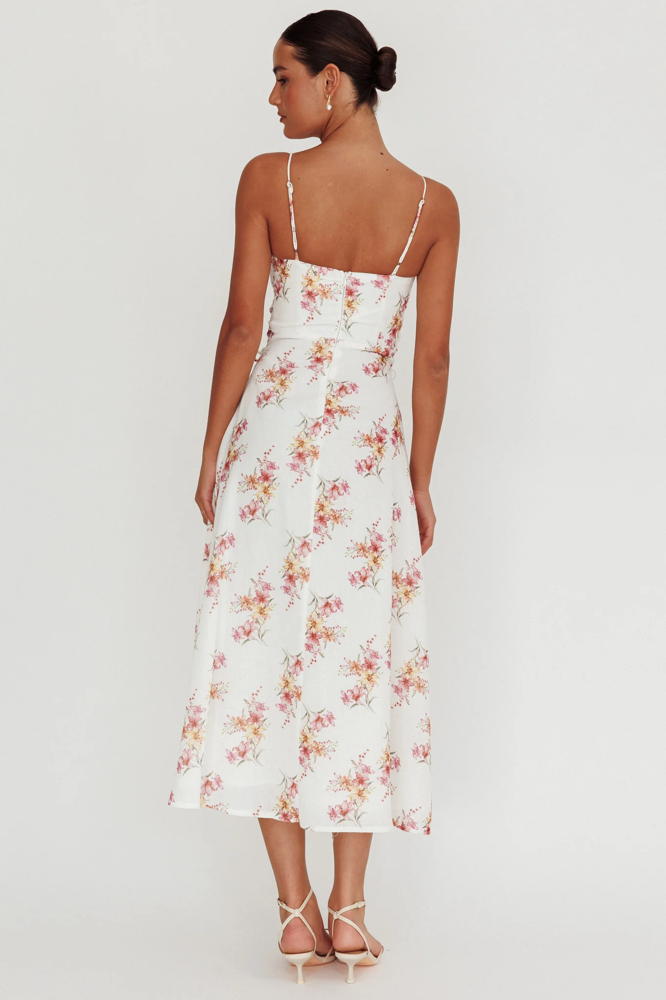 Kalaya Lace-Up Waist Midi Dress Floral