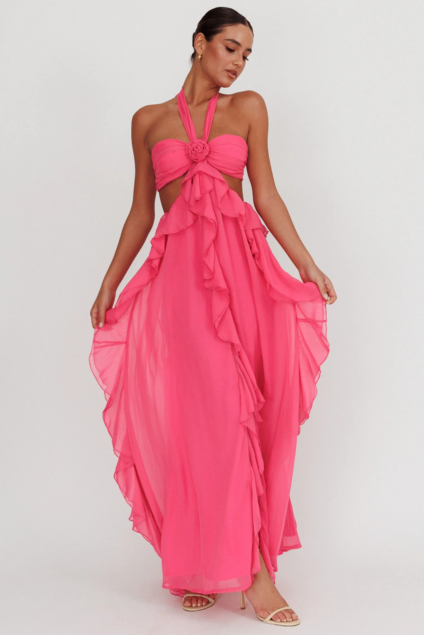 Santiago Cut-Out Ruffle Maxi Dress Fuchsia