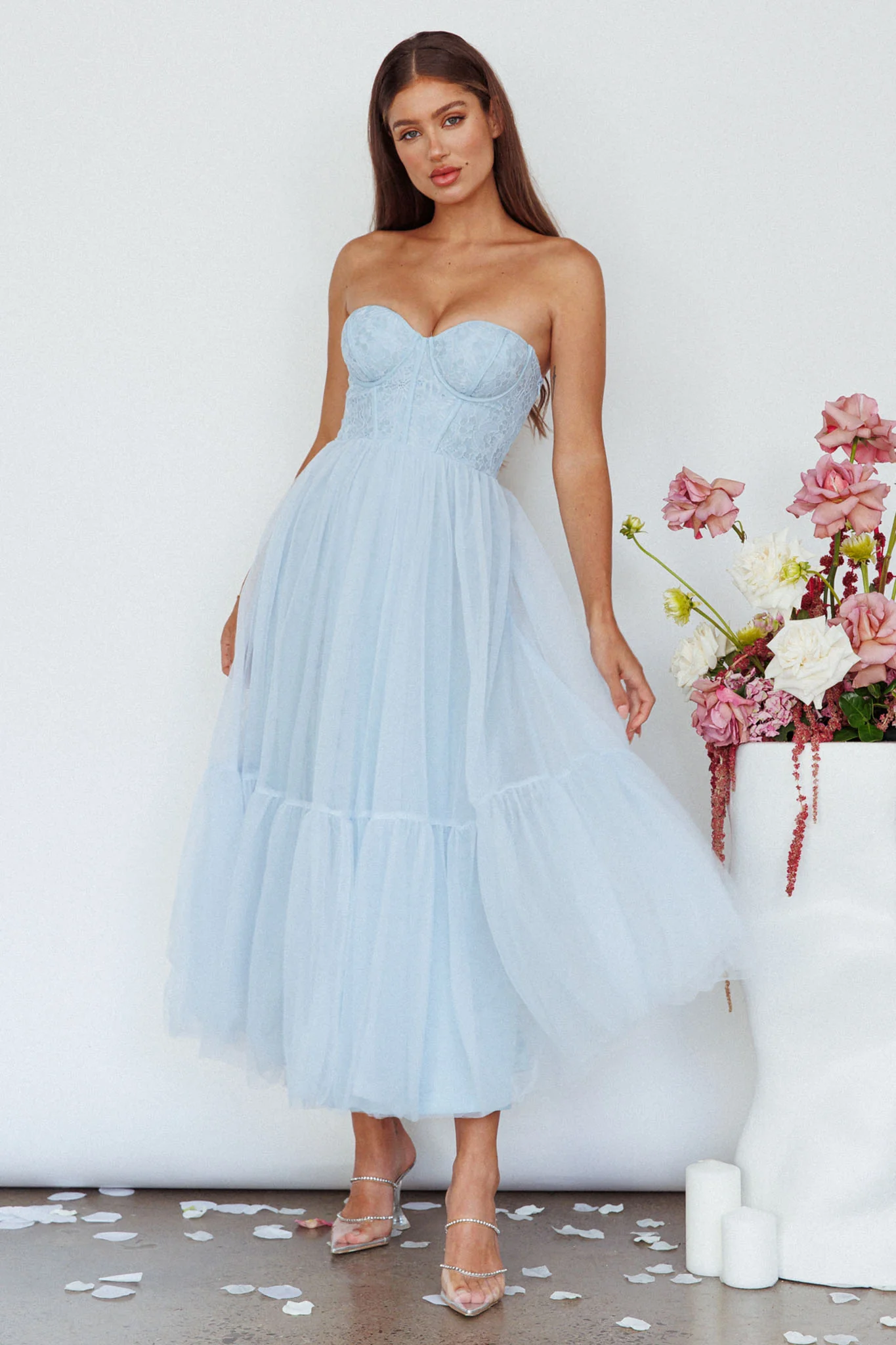 Dancing With Me Sweetheart Tulle Midi Dress Blue
