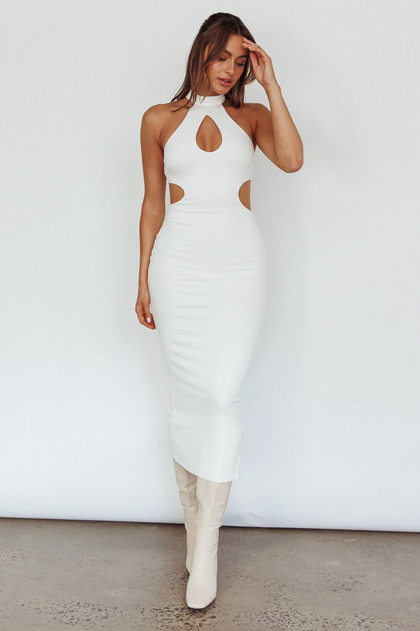 Estella Keyhole Ribbed Midi Dress White