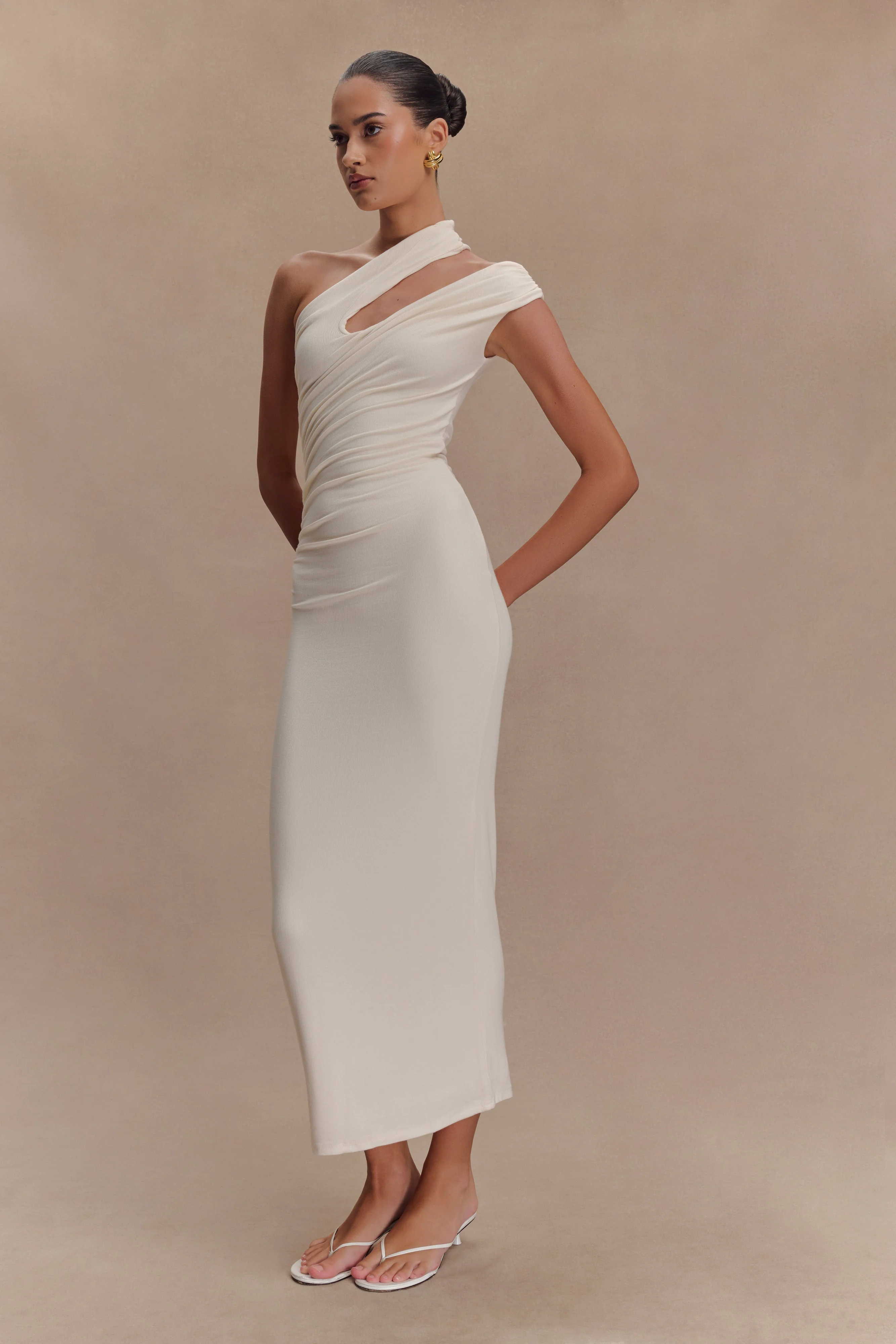 Anastasia One Shoulder Modal Midi Dress - Ivory