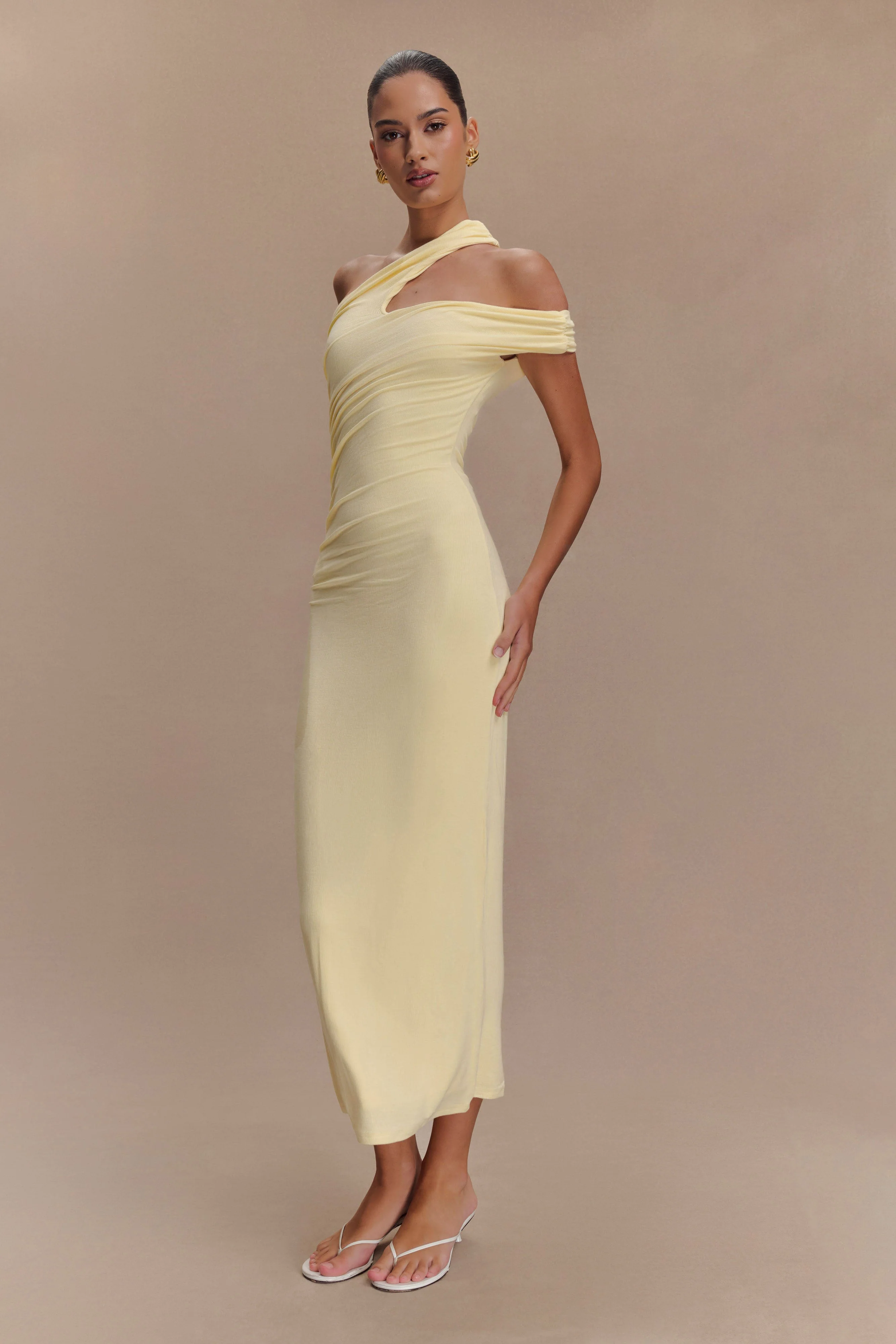 Anastasia One Shoulder Modal Midi Dress - Pale Lemon