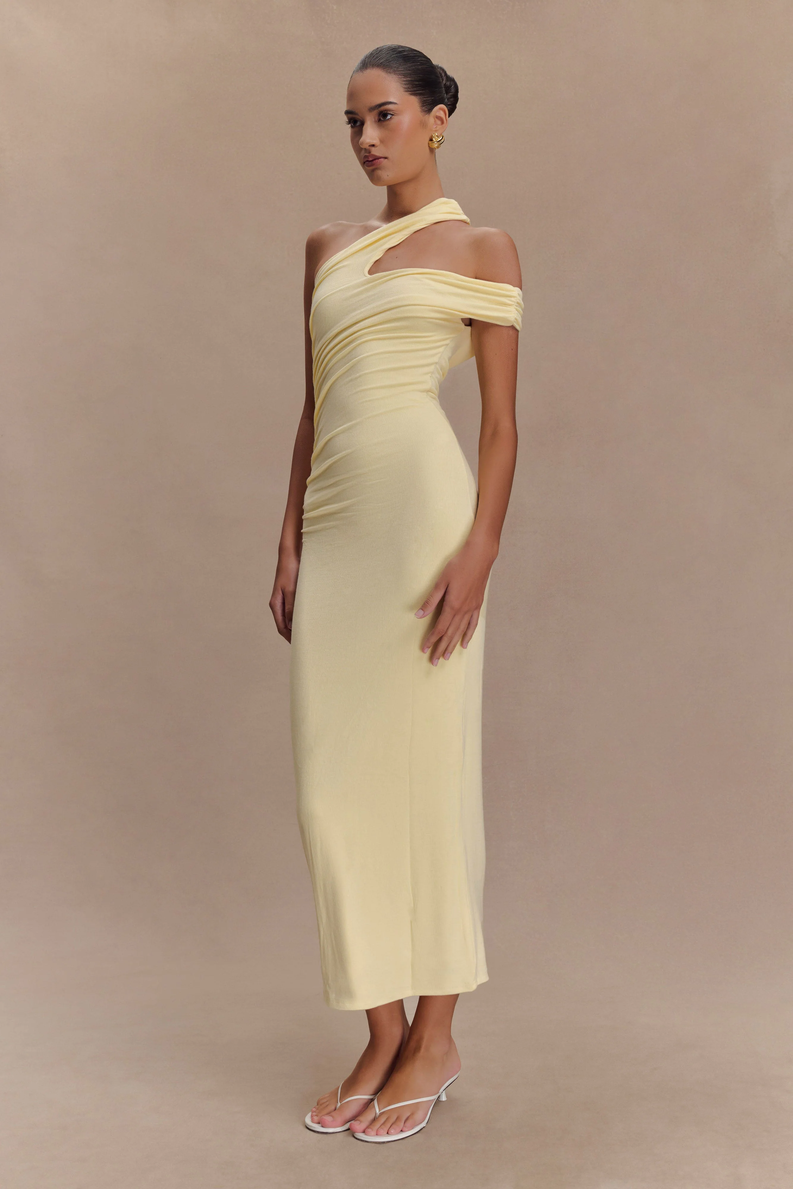 Anastasia One Shoulder Modal Midi Dress - Pale Lemon