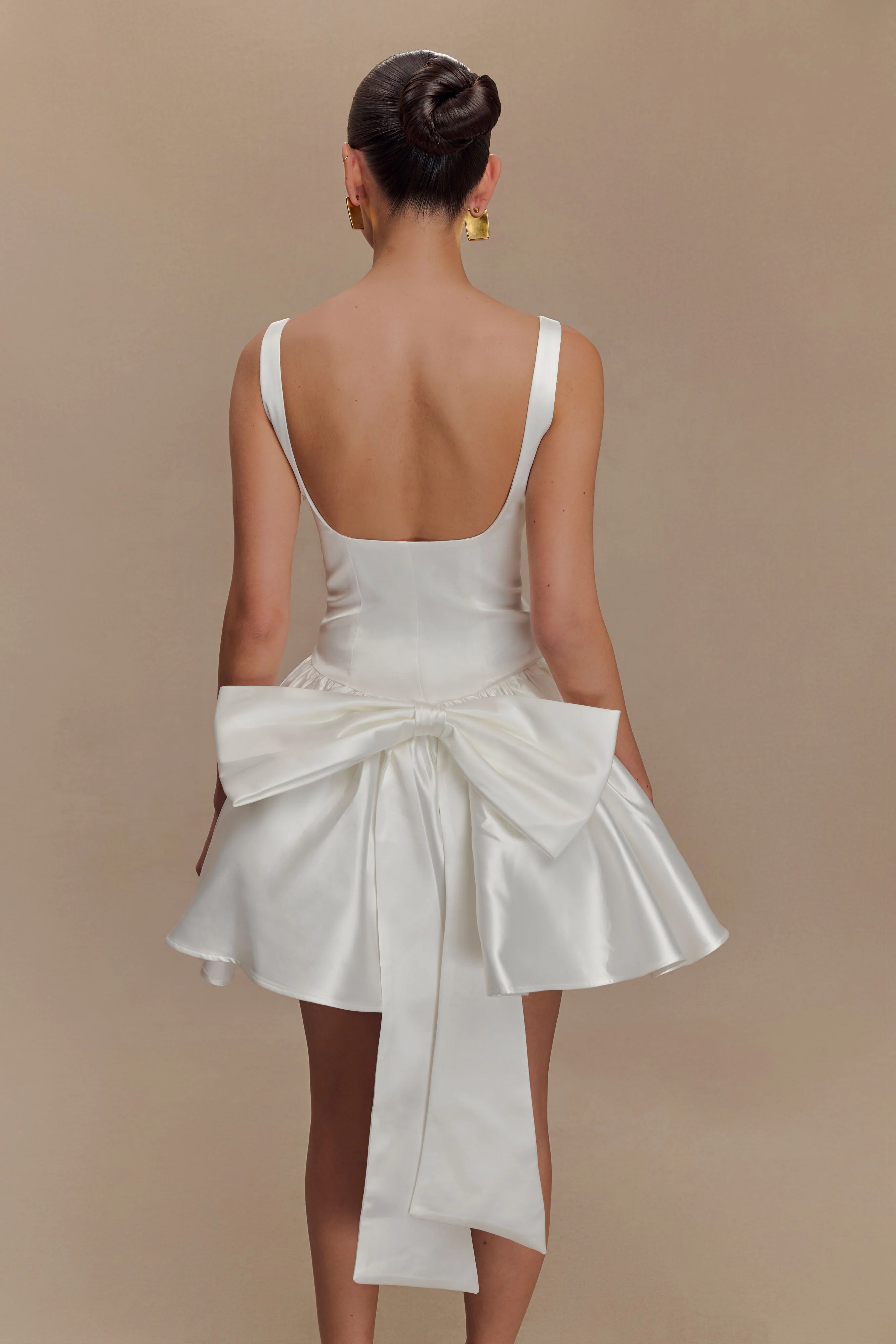 Felicia Satin Mini Dress With Bow - White