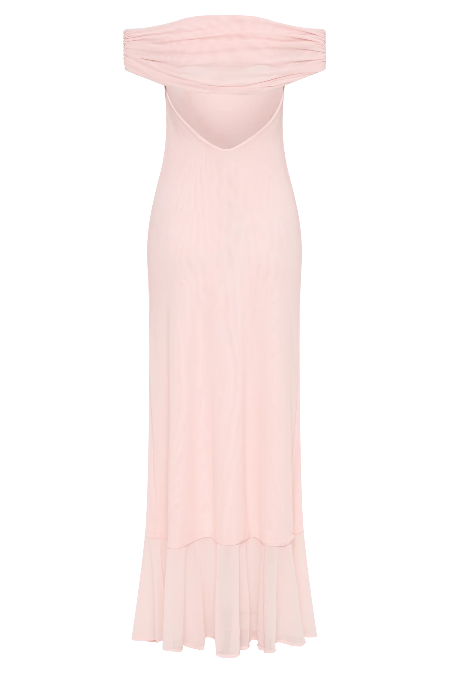 Audrey Off Shoulder Mesh Maxi Dress - Pale Pink