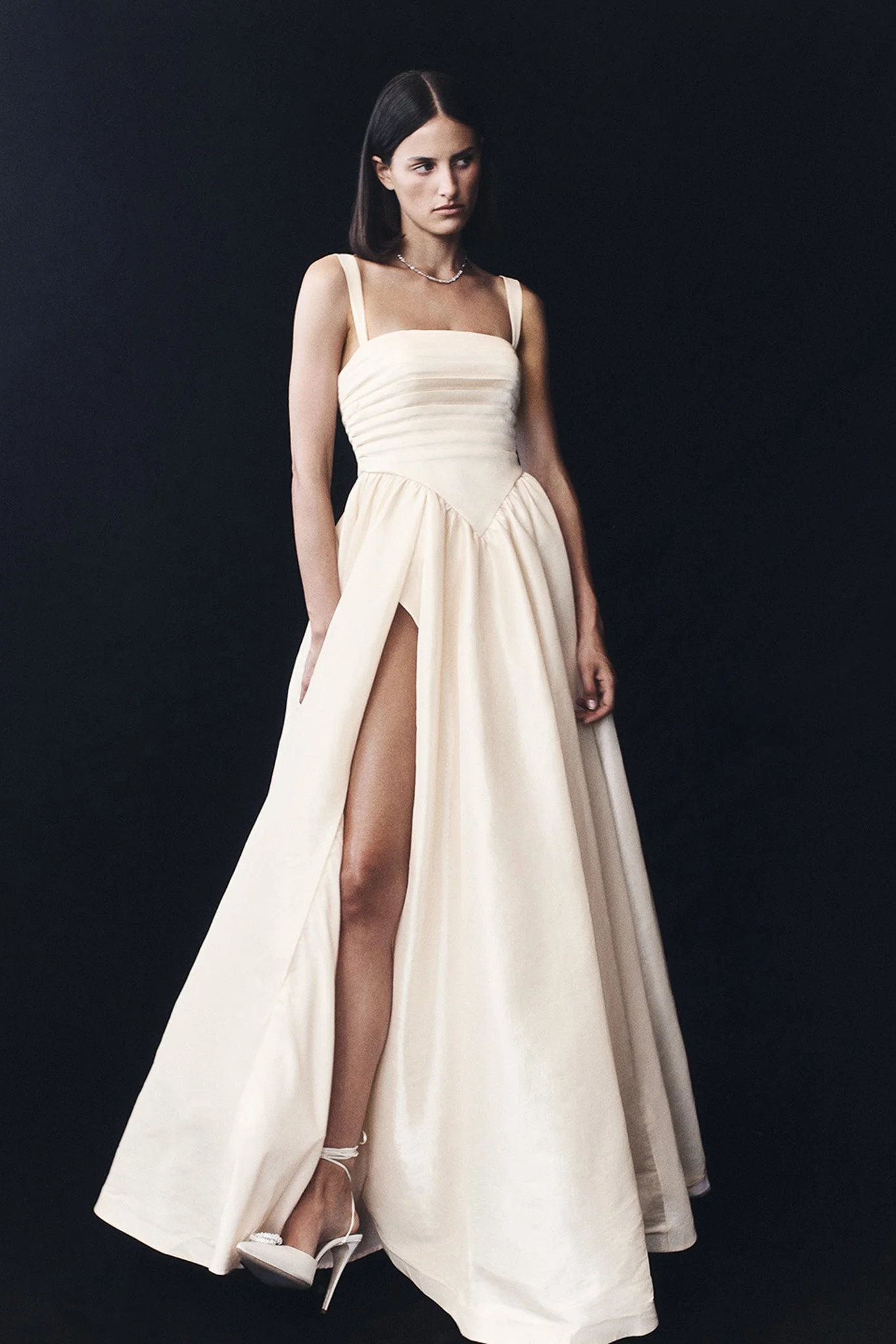 Carla Ruched Gown - Cream Ivory