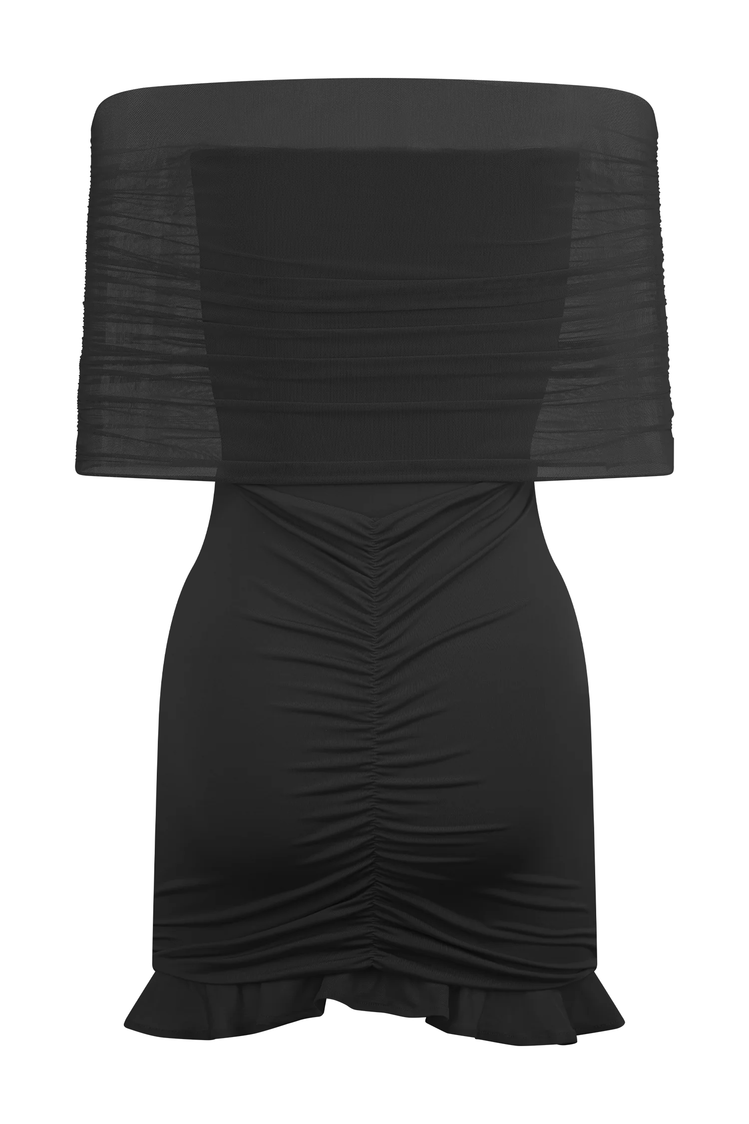 Caspian Slinky And Mesh Off Shoulder Mini Dress - Black