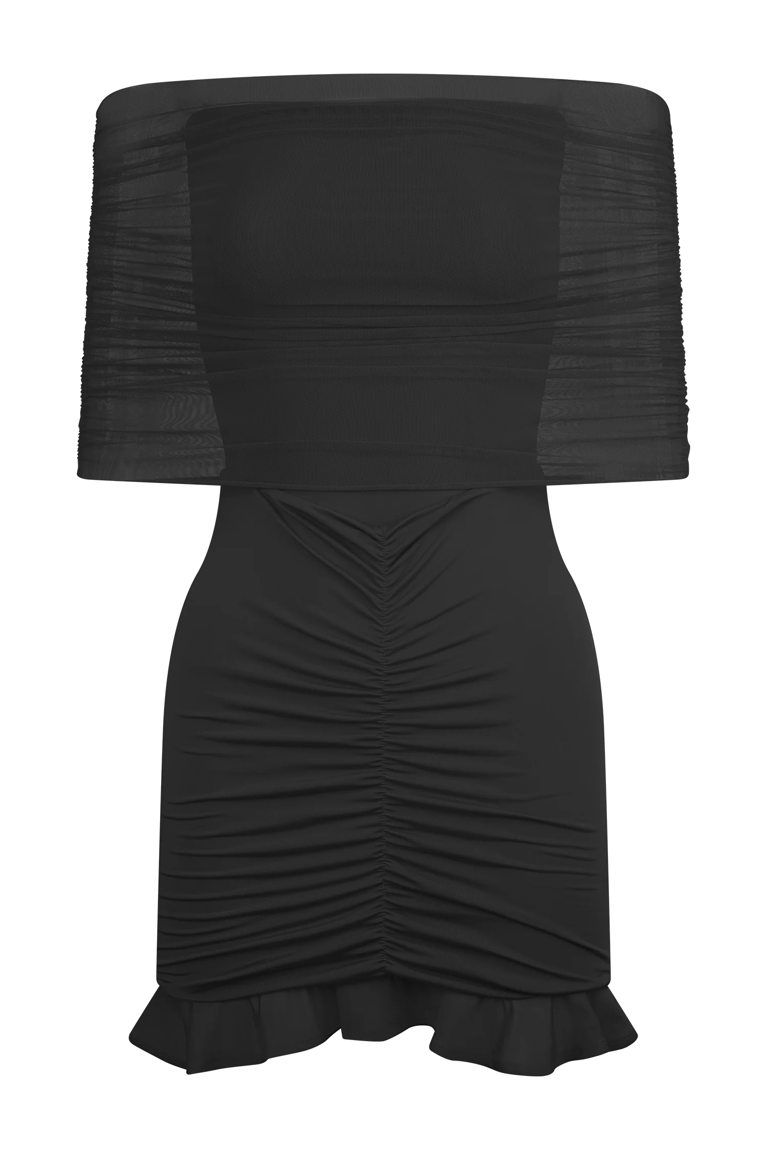 Caspian Slinky And Mesh Off Shoulder Mini Dress - Black