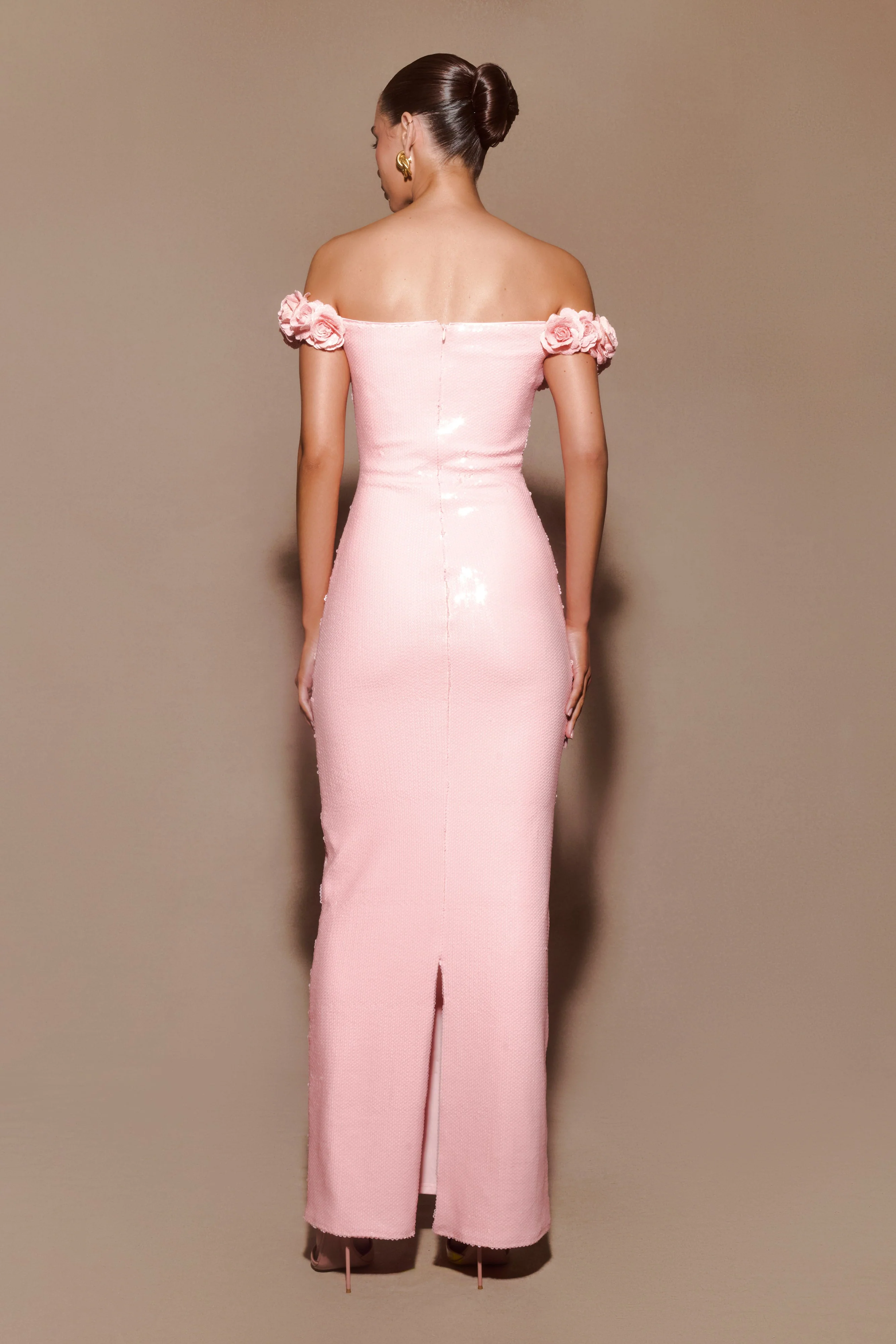 Carrie Sequin Rose Maxi Dress - Pale Pink