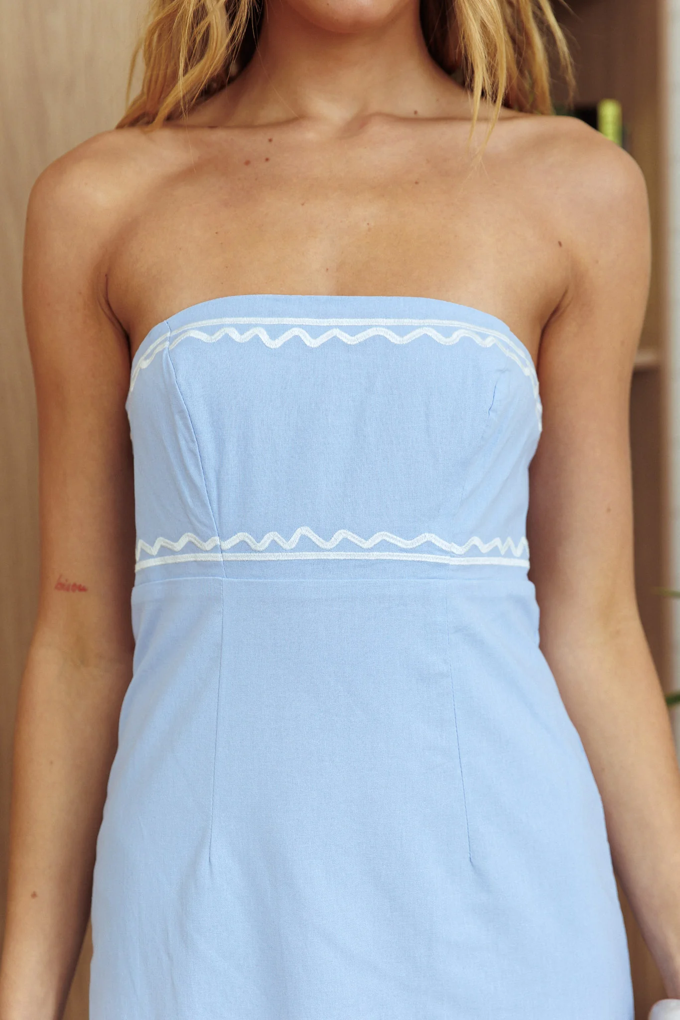 Jocasta Strapless Ric Rac Maxi Dress Blue