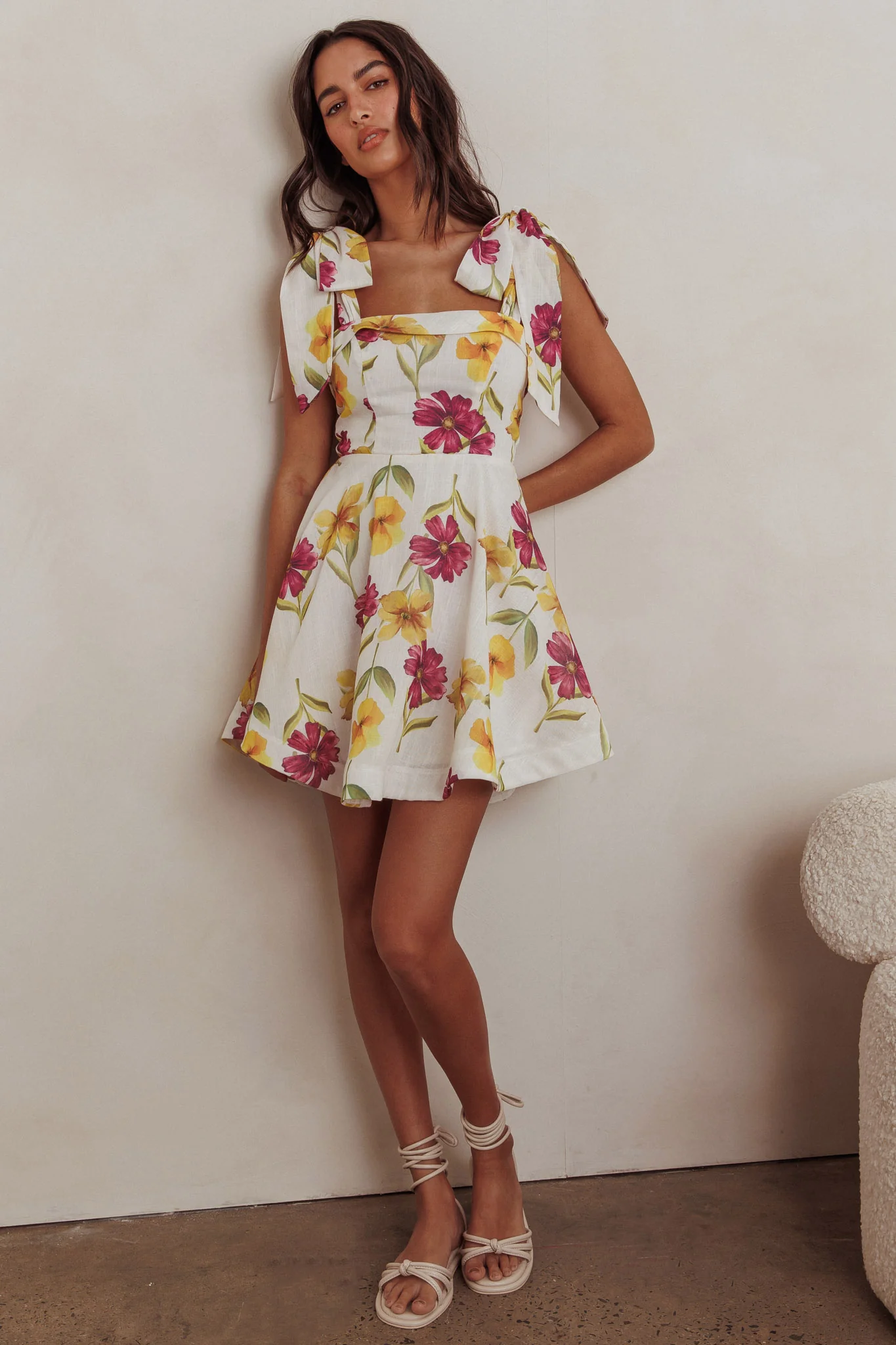 Jeanie Tied Shoulder Mini Dress Flower Purple