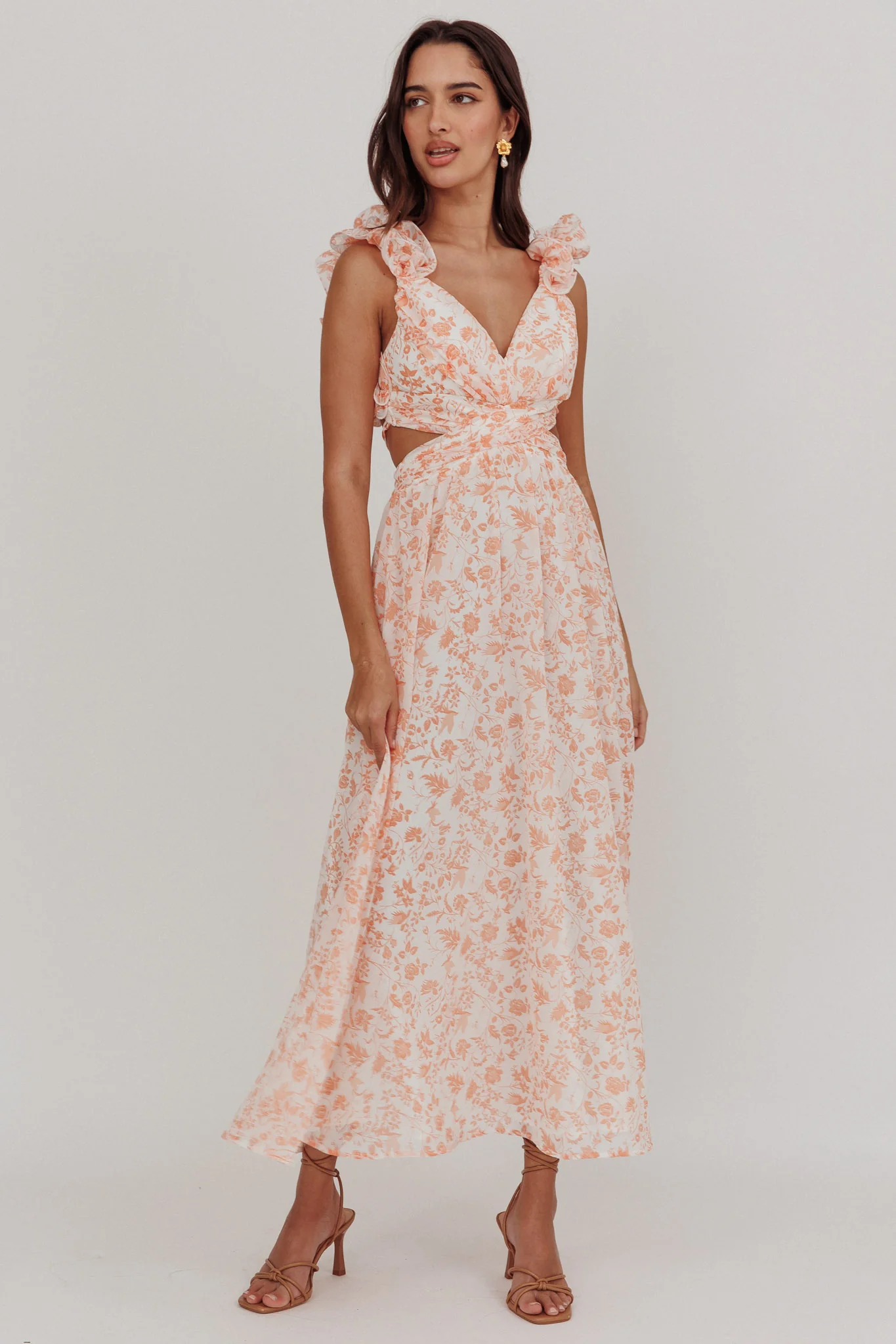 Madara Lace-Up Back Maxi Dress Flowers Orange