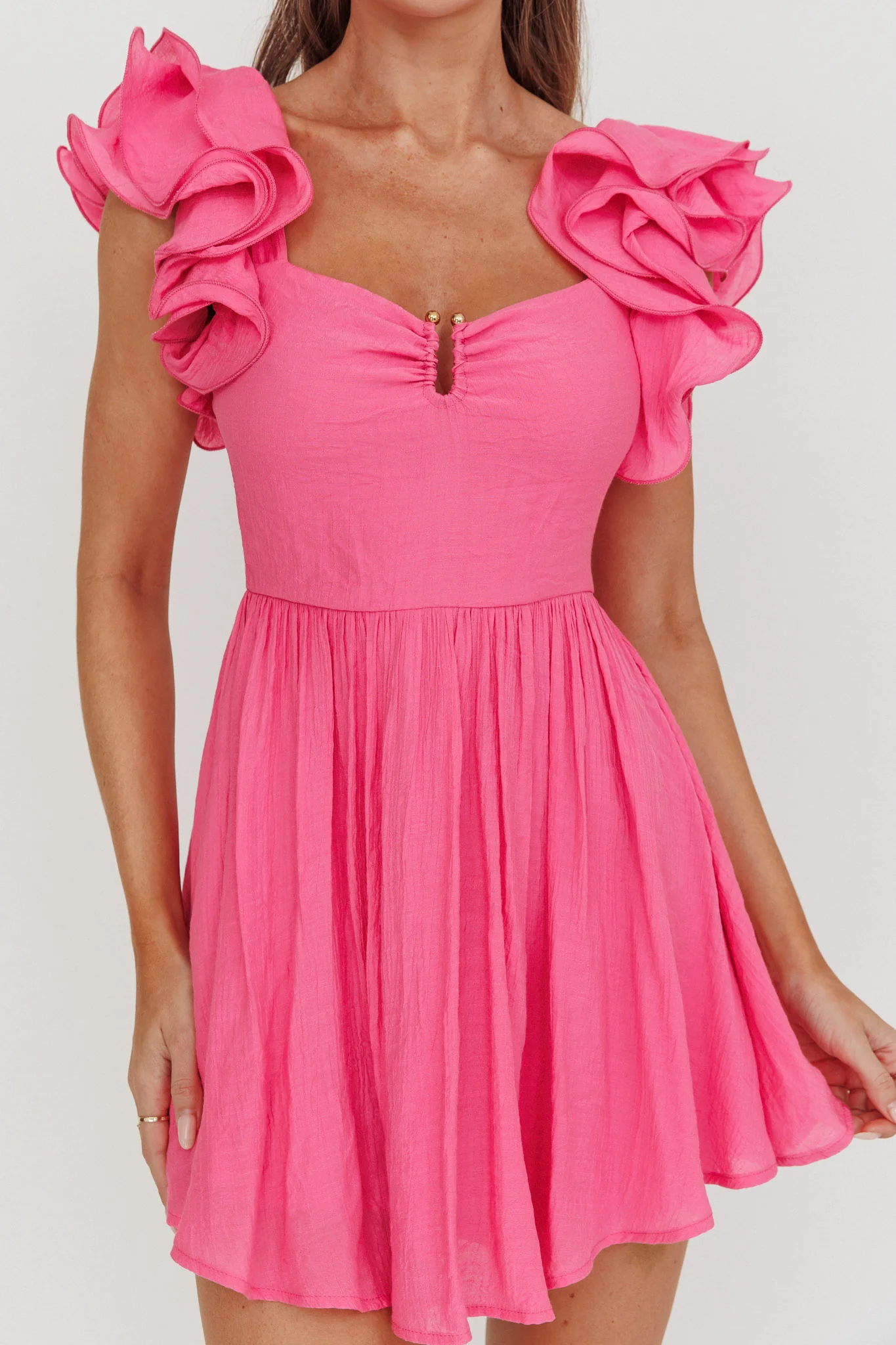 Sunday Dreams Ruffle Strap Mini Dress Pink