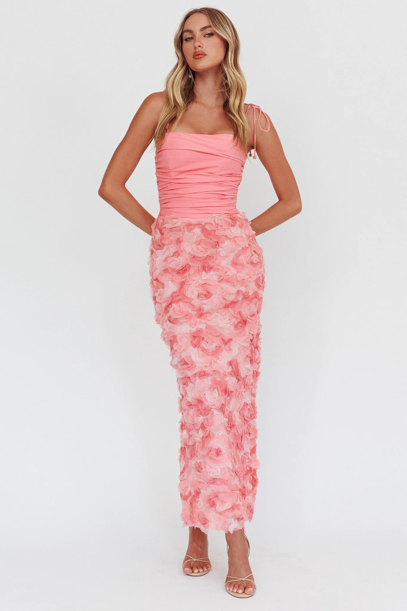 Love & Honor Textured Floral Maxi Dress Pink